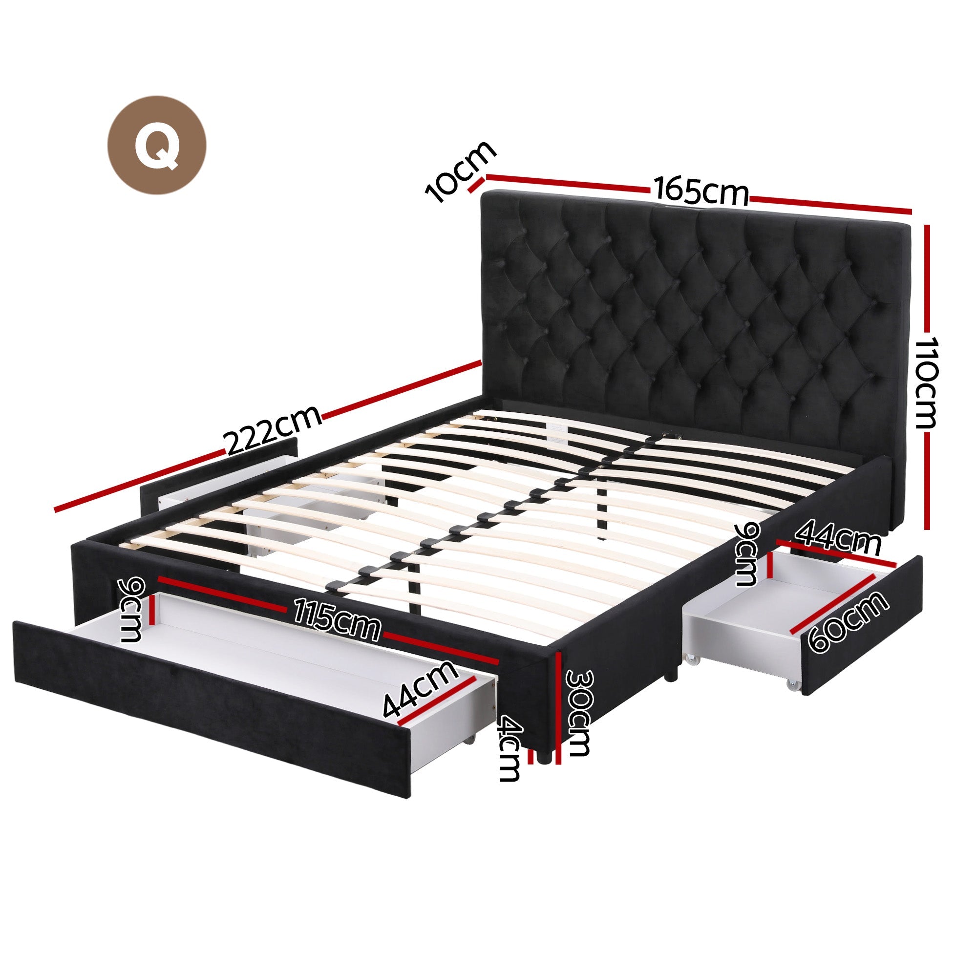 Queen Bed Frame Storage Charging Station Upholstered 3 Drawers USB Type - C - Furniture > Bedroom > Beds & Bed Frames - Rivercity House & Home Co. (ABN 18 642 972 209) - Affordable Modern Furniture Australia