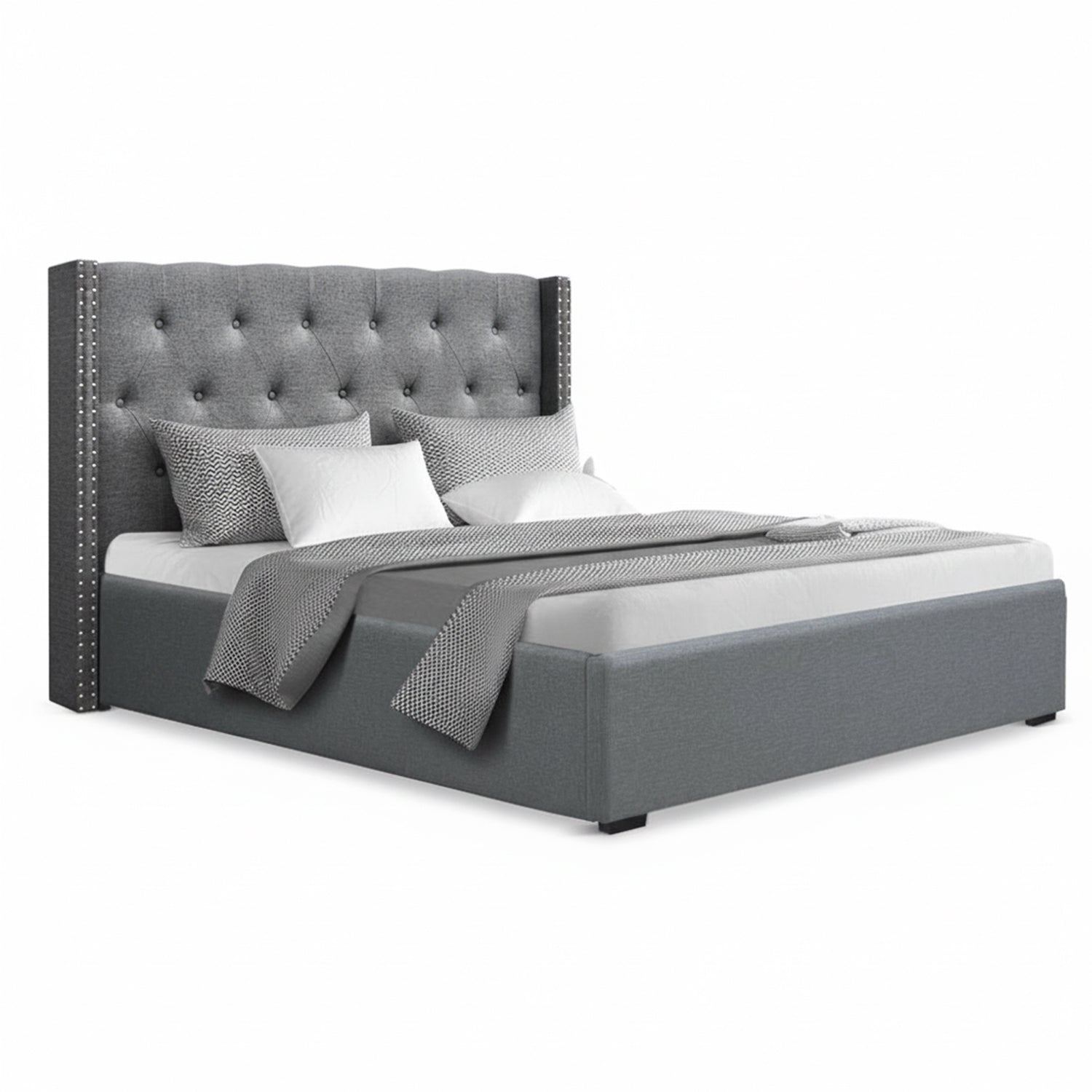 Queen Bed Frame Storage Tufted Headboard Gas Lift Base Grey - Furniture > Bedroom > Beds & Bed Frames - Rivercity House & Home Co. (ABN 18 642 972 209) - Affordable Modern Furniture Australia