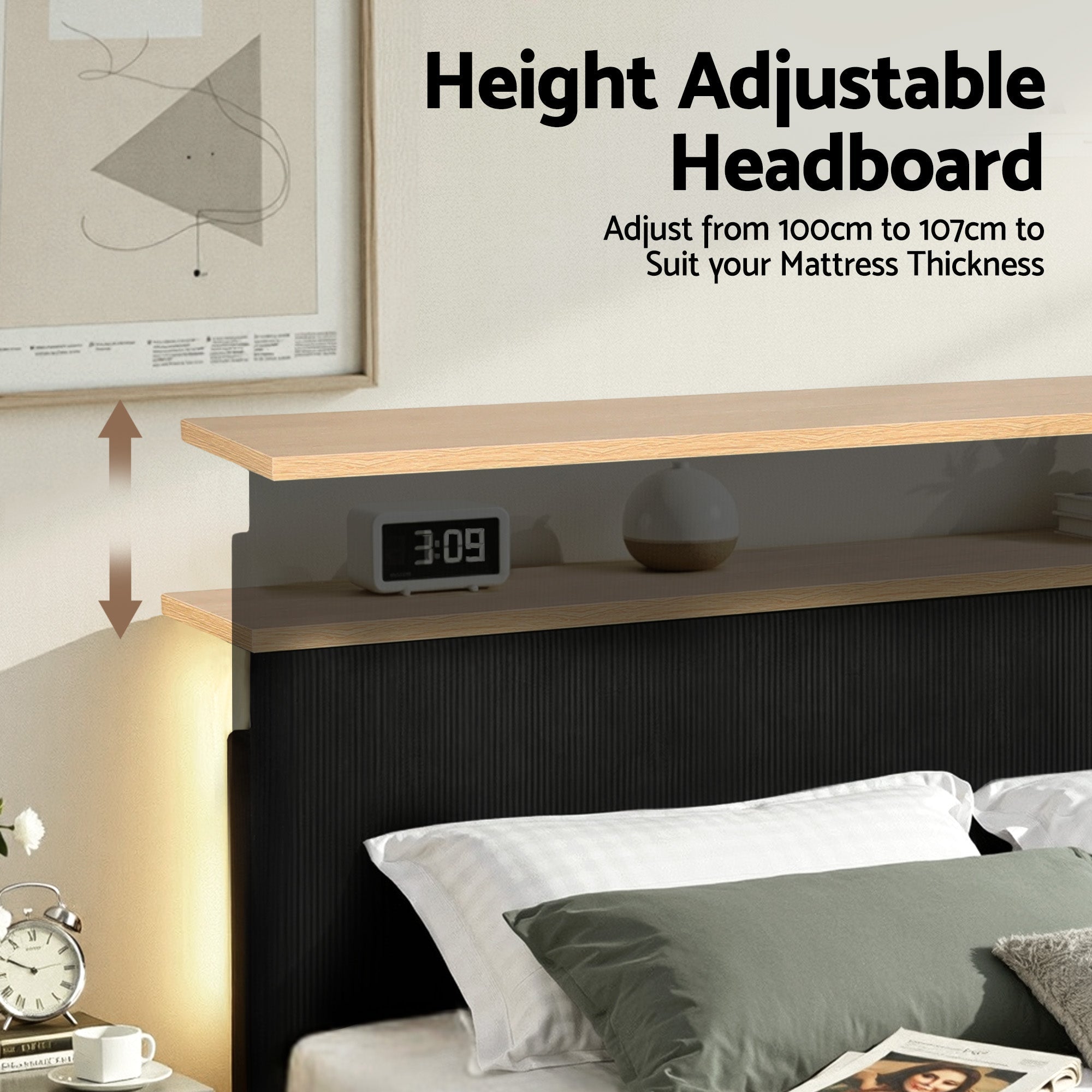 Queen Bed Frame Upholstered Adjustable Headboard Mood Lighting Heavy Duty Black Velvet - Furniture > Bedroom > Beds & Bed Frames - Rivercity House & Home Co. (ABN 18 642 972 209) - Affordable Modern Furniture Australia