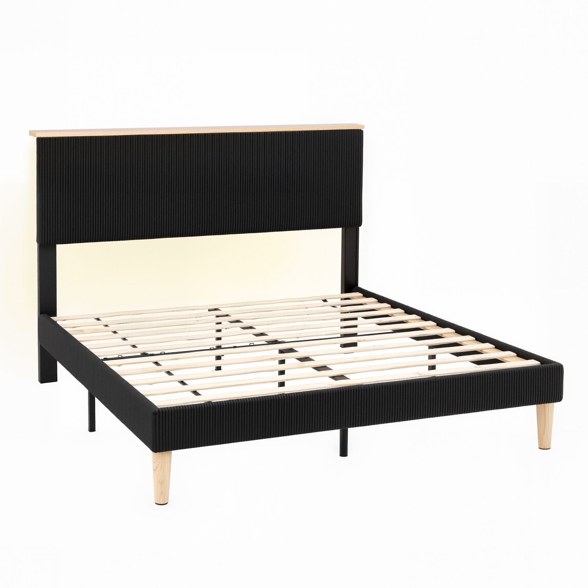 Queen Bed Frame Upholstered Adjustable Headboard Mood Lighting Heavy Duty Black Velvet - Furniture > Bedroom > Beds & Bed Frames - Rivercity House & Home Co. (ABN 18 642 972 209) - Affordable Modern Furniture Australia