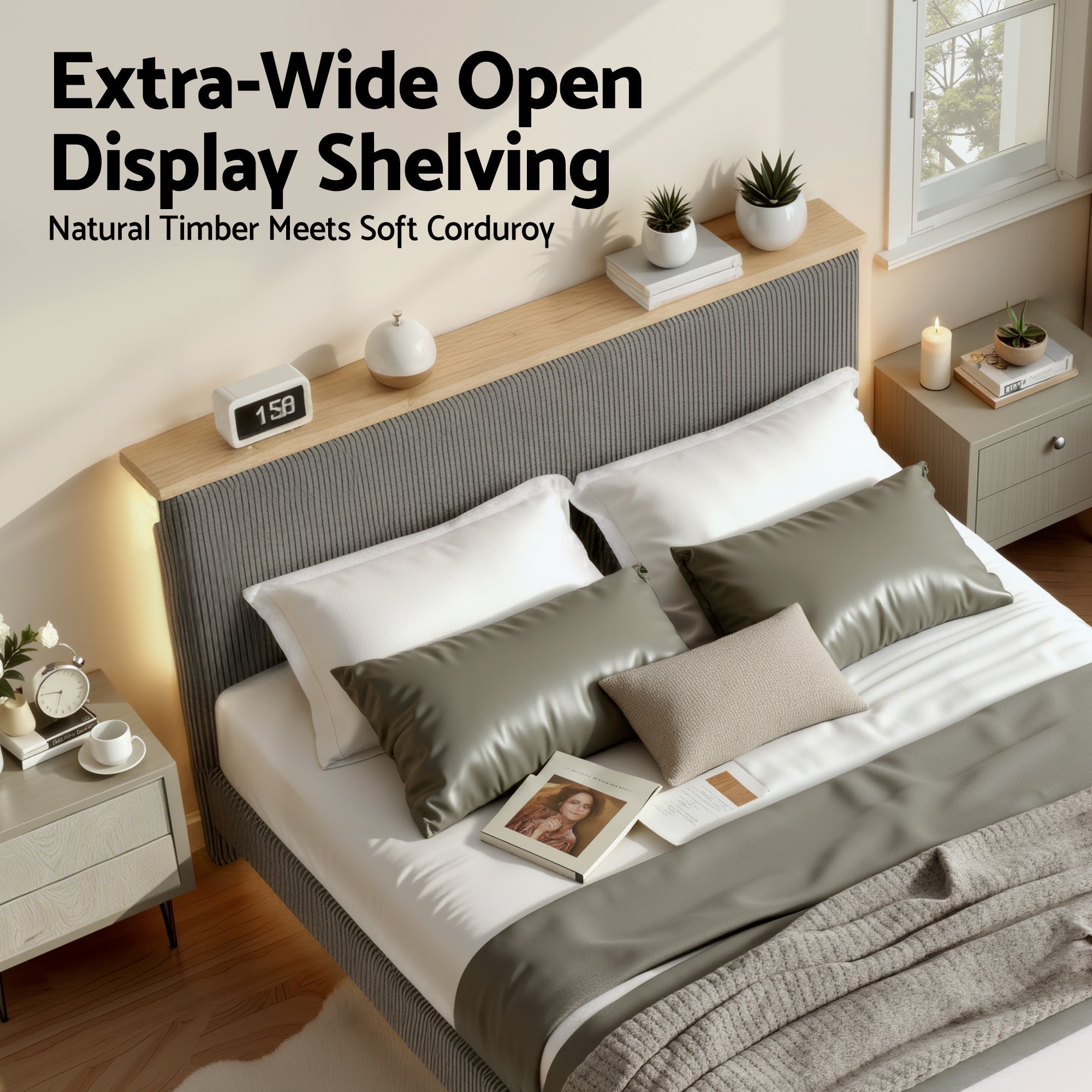 Queen Bed Frame Upholstered Adjustable Headboard Mood Lighting Heavy Duty Grey Velvet - Furniture > Bedroom > Beds & Bed Frames - Rivercity House & Home Co. (ABN 18 642 972 209) - Affordable Modern Furniture Australia