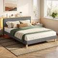 Royce Queen Upholstered LED Bed Frame with Adjustable Headboard - Grey Velvet
