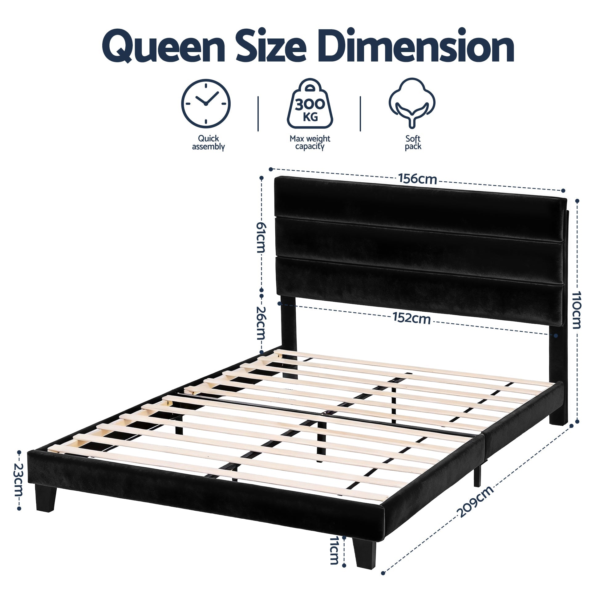 Queen Bed Frame Upholstered Platform Base with Geometric Headboard Black Velvet - Furniture > Bedroom > Beds & Bed Frames - Rivercity House & Home Co. (ABN 18 642 972 209) - Affordable Modern Furniture Australia