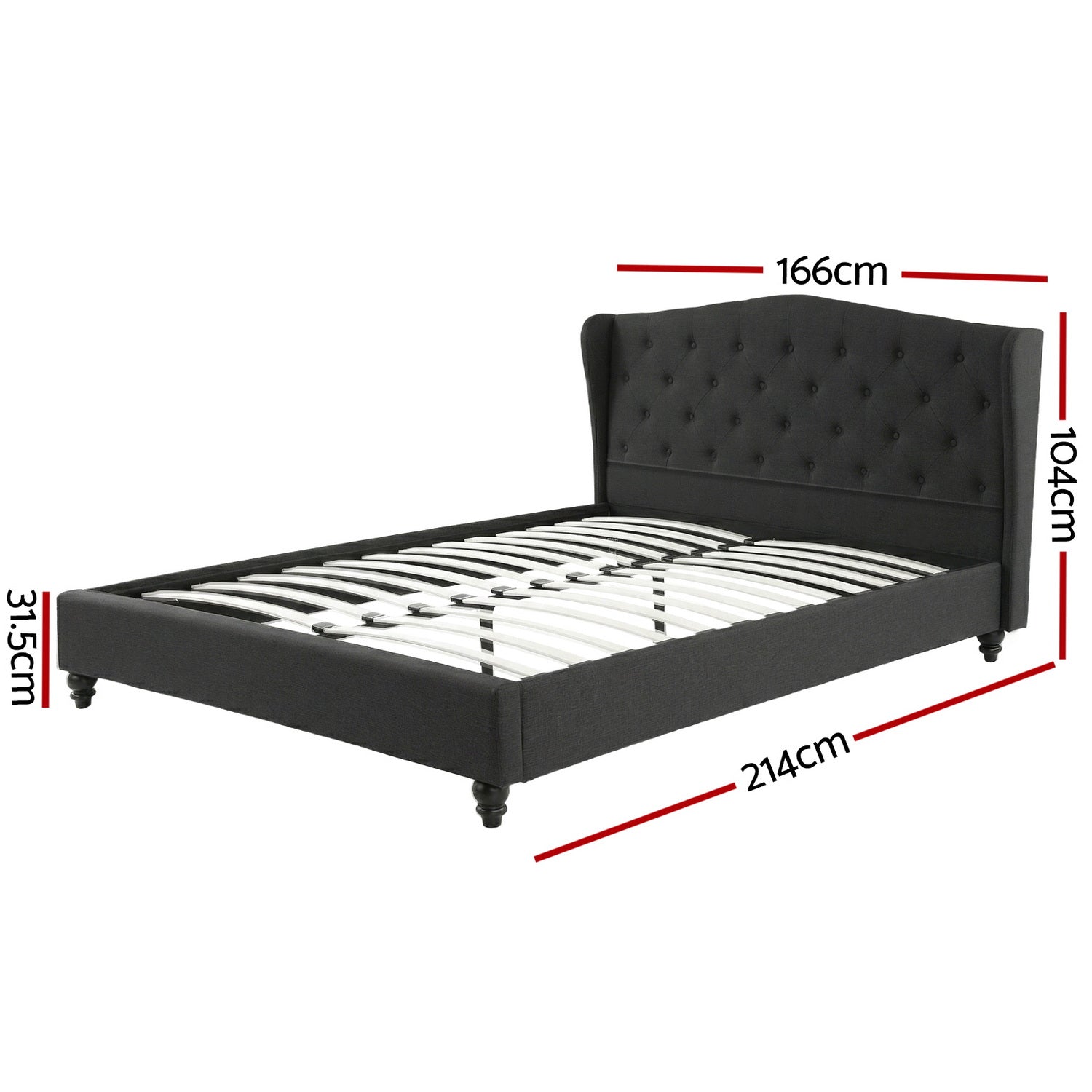 Queen Bed Frame Wingback Headboard Charcoal Grey Linen Upholstered Platform Bed Base - Furniture > Bedroom > Beds & Bed Frames - Rivercity House & Home Co. (ABN 18 642 972 209) - Affordable Modern Furniture Australia