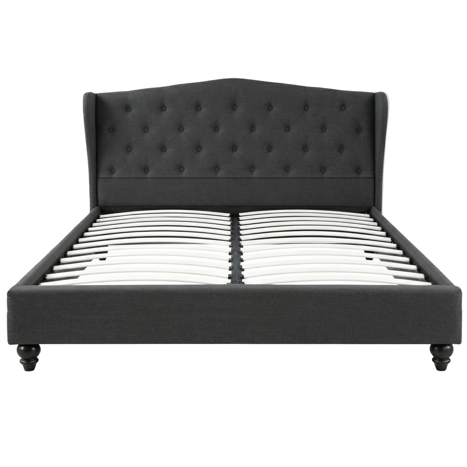 Queen Bed Frame Wingback Headboard Charcoal Grey Linen Upholstered Platform Bed Base - Furniture > Bedroom > Beds & Bed Frames - Rivercity House & Home Co. (ABN 18 642 972 209) - Affordable Modern Furniture Australia