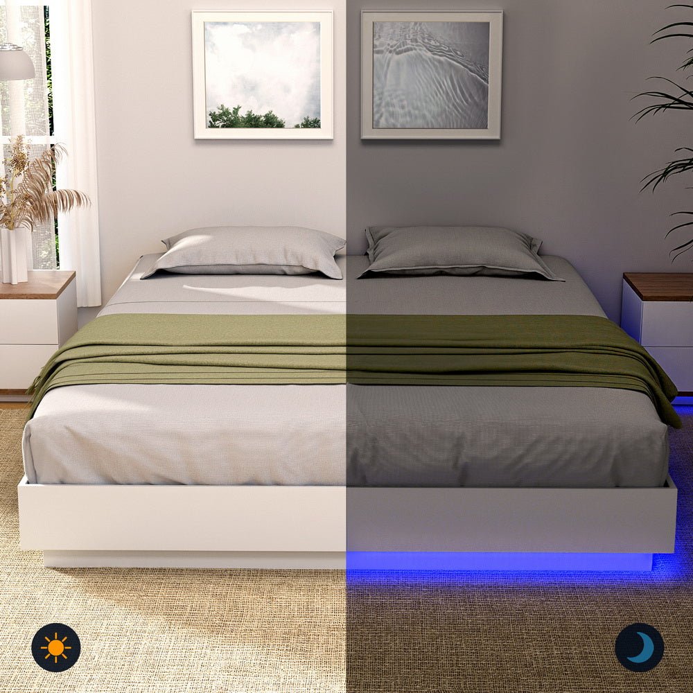 Queen Bed Frame with 16Colour Led Light Wooden Platform Bed Base DAYGLOW - Furniture > Bedroom > Beds & Bed Frames - Rivercity House & Home Co. (ABN 18 642 972 209) - Affordable Modern Furniture Australia