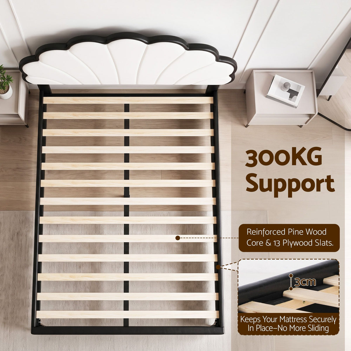 Queen Bed Frame with Adjustable Shell Headboard and PVC Upholstery - Furniture > Bedroom > Beds & Bed Frames - Rivercity House & Home Co. (ABN 18 642 972 209) - Affordable Modern Furniture Australia