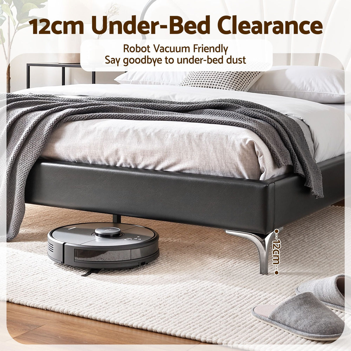 Queen Bed Frame with Adjustable Shell Headboard and PVC Upholstery - Furniture > Bedroom > Beds & Bed Frames - Rivercity House & Home Co. (ABN 18 642 972 209) - Affordable Modern Furniture Australia