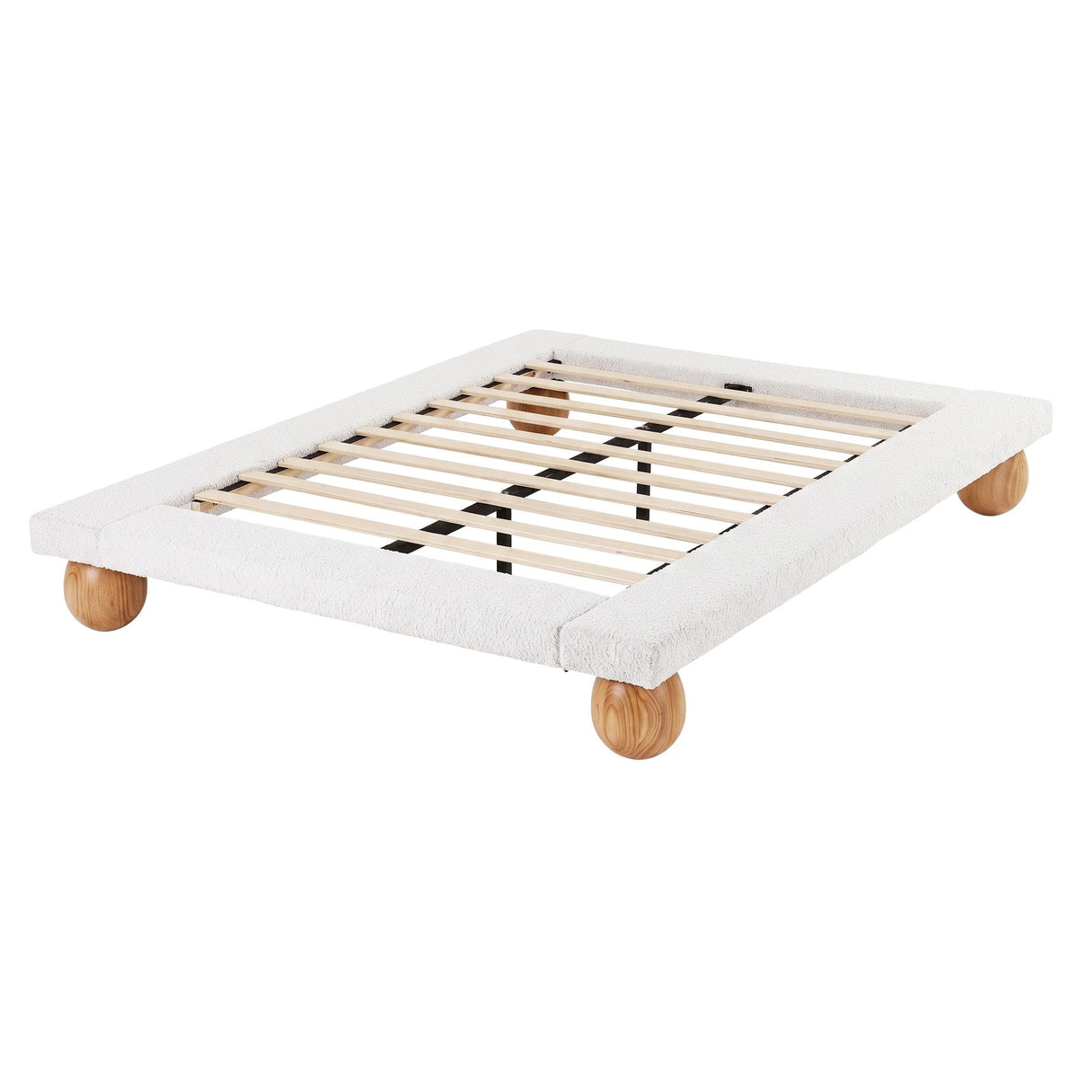 Queen Bed Frame with Boucle Upholstery and Solid Rubber Wood Legs - Furniture > Bedroom > Beds & Bed Frames - Rivercity House & Home Co. (ABN 18 642 972 209) - Affordable Modern Furniture Australia