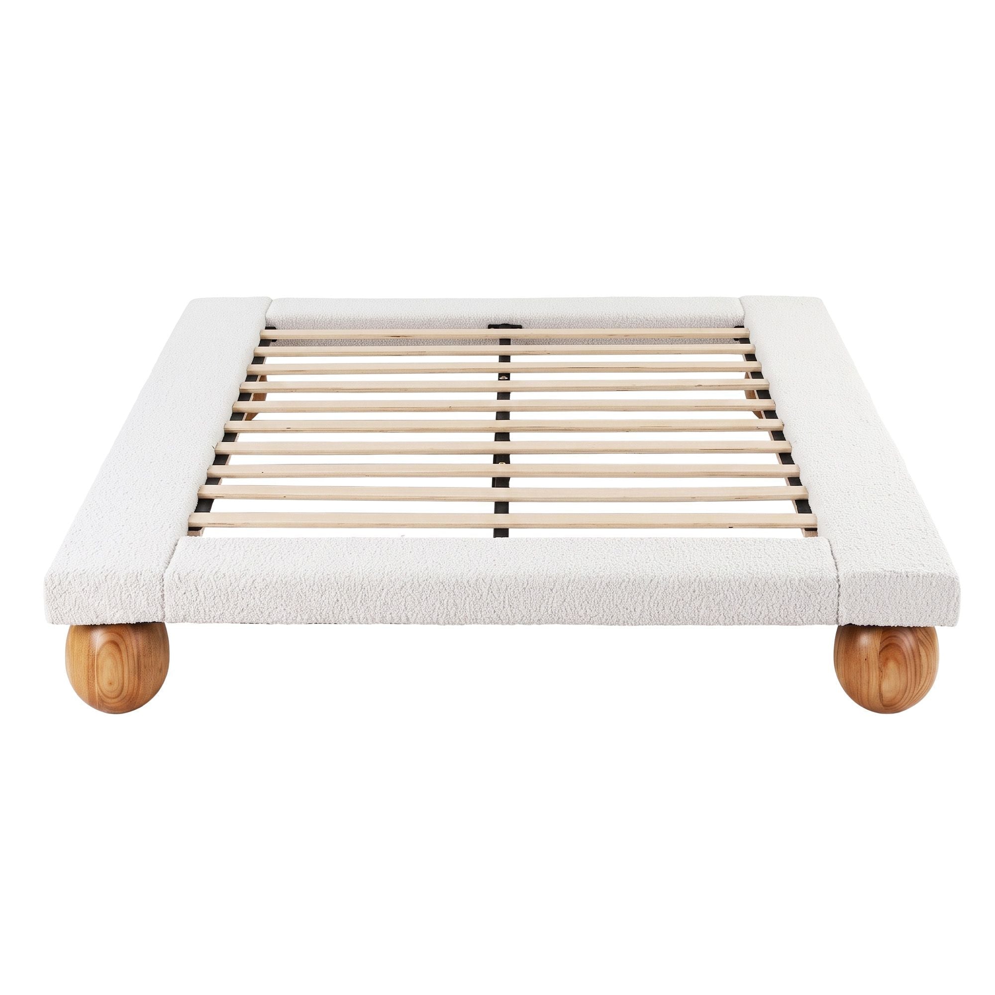 Queen Bed Frame with Boucle Upholstery and Solid Rubber Wood Legs - Furniture > Bedroom > Beds & Bed Frames - Rivercity House & Home Co. (ABN 18 642 972 209) - Affordable Modern Furniture Australia