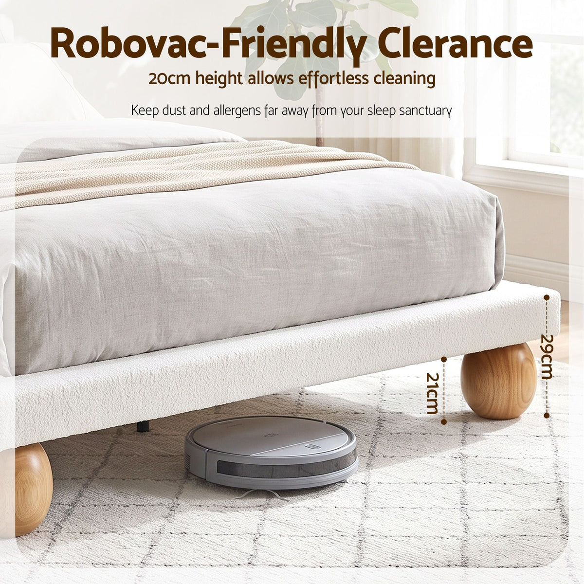Queen Bed Frame with Boucle Upholstery and Solid Rubber Wood Legs - Furniture > Bedroom > Beds & Bed Frames - Rivercity House & Home Co. (ABN 18 642 972 209) - Affordable Modern Furniture Australia