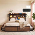 Queen Bed Frame with Charging Station and 4 Storage Drawers - Oak