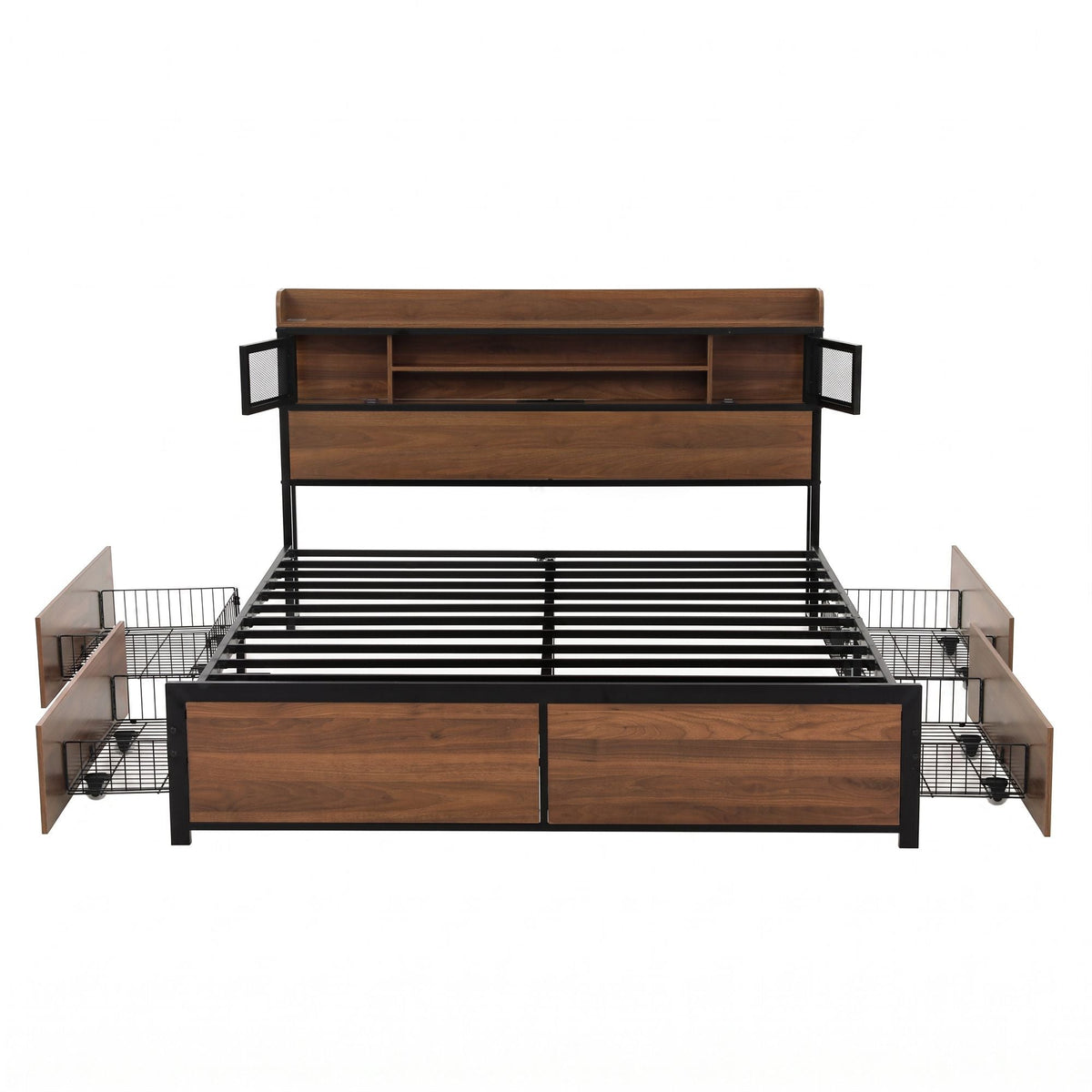 Queen Bed Frame with Charging Station and 4 Drawers Storage - Oak - Furniture > Bedroom > Beds & Bed Frames - Rivercity House & Home Co. (ABN 18 642 972 209) - Affordable Modern Furniture Australia
