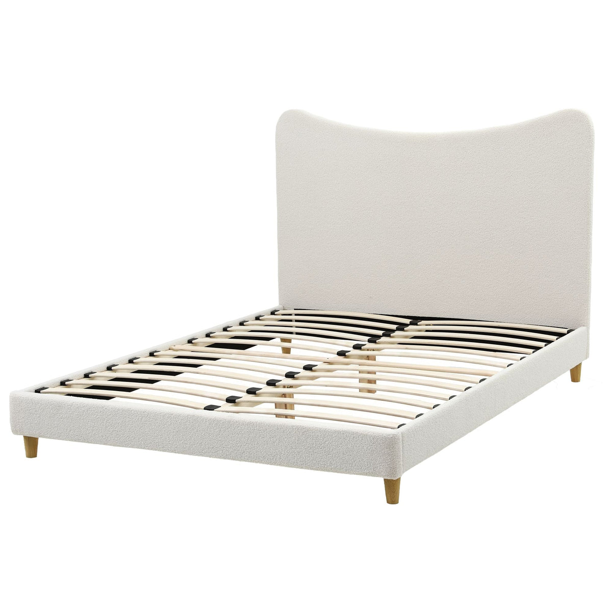 Queen Bed Frame with Curved Boucle Headboard, 300kg Capacity - Beige - Furniture > Bedroom > Beds & Bed Frames - Rivercity House & Home Co. (ABN 18 642 972 209) - Affordable Modern Furniture Australia