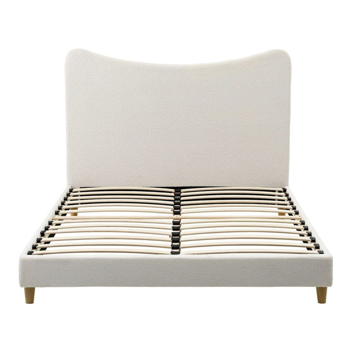 Queen Bed Frame with Curved Boucle Headboard, 300kg Capacity - Beige - Furniture > Bedroom > Beds & Bed Frames - Rivercity House & Home Co. (ABN 18 642 972 209) - Affordable Modern Furniture Australia