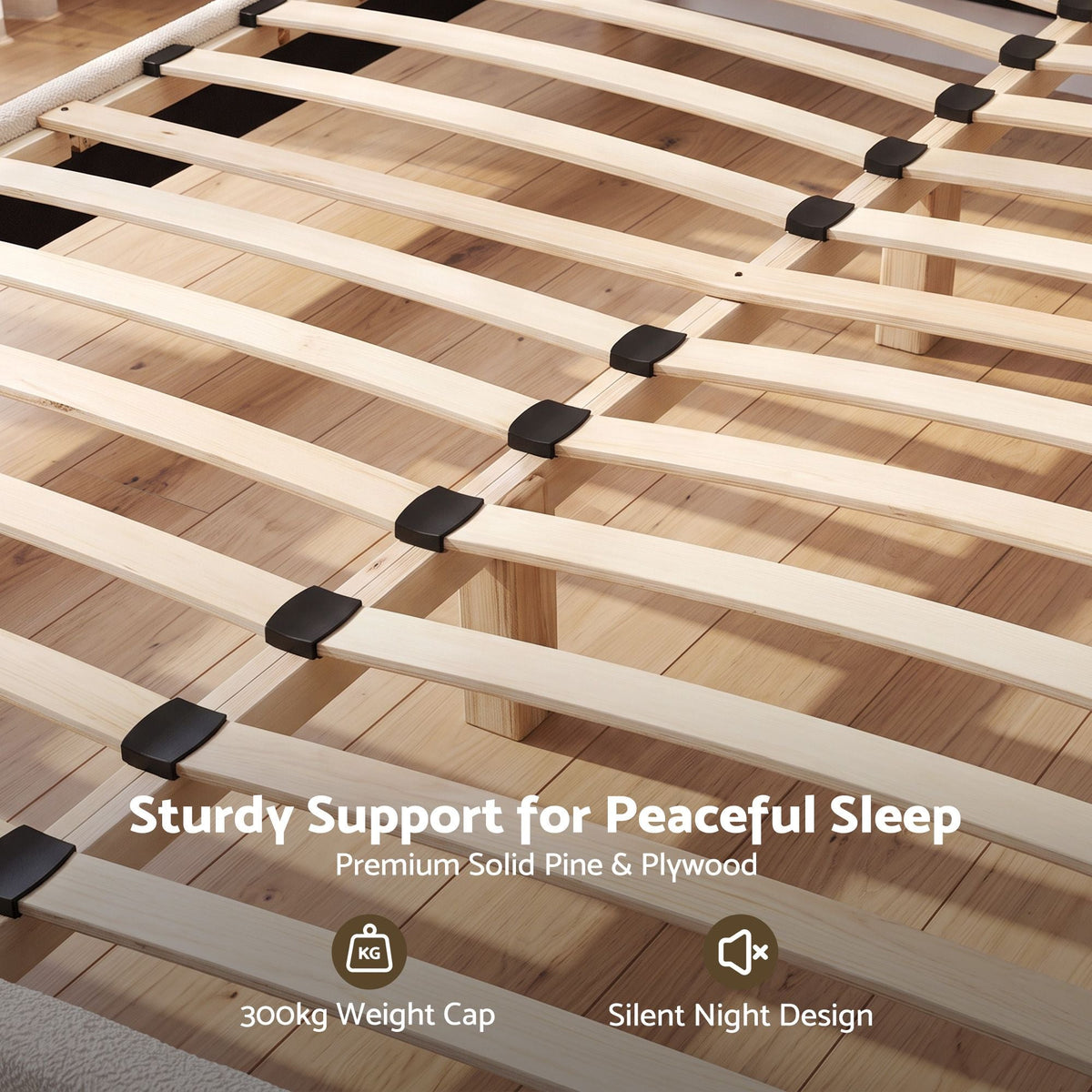 Queen Bed Frame with Curved Boucle Headboard, 300kg Capacity - Beige - Furniture > Bedroom > Beds & Bed Frames - Rivercity House & Home Co. (ABN 18 642 972 209) - Affordable Modern Furniture Australia