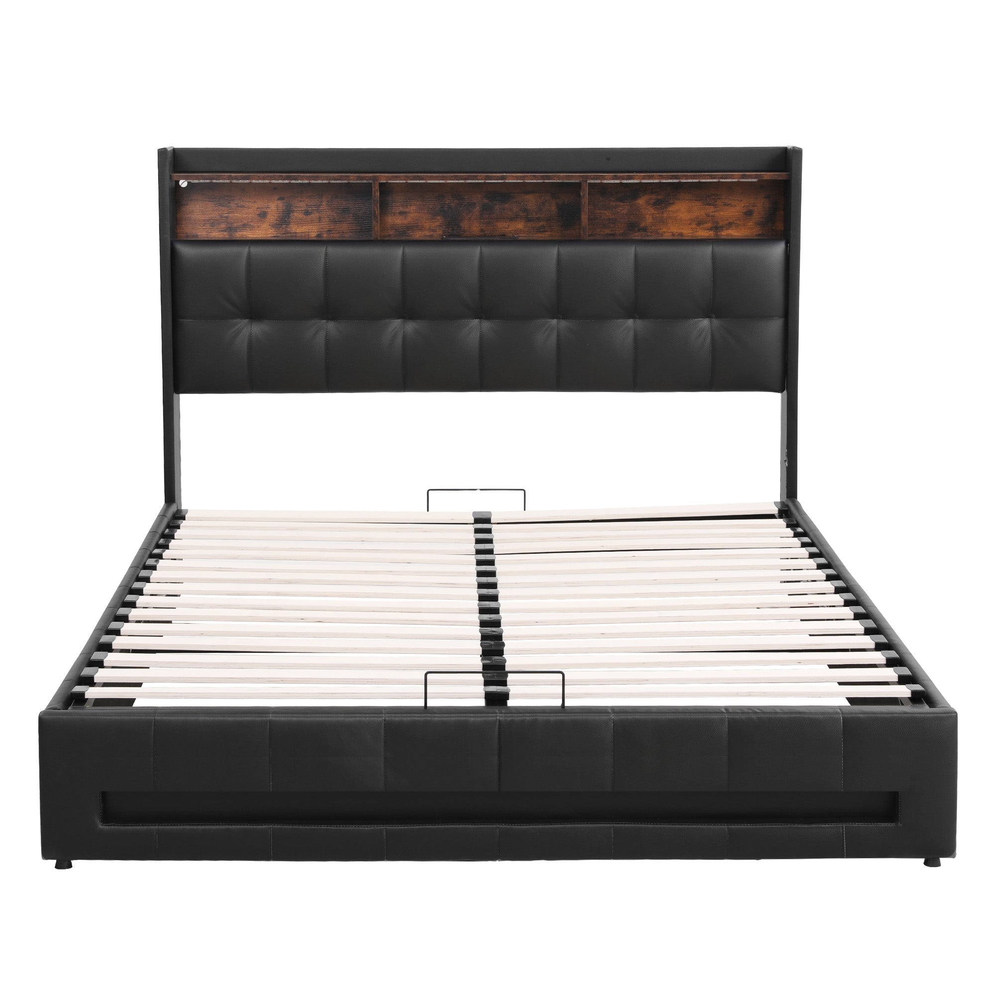 Queen Bed Frame with Gas Lift Storage LED Lights Charging Station Headboard with Open Shelf - Furniture > Bedroom > Beds & Bed Frames - Rivercity House & Home Co. (ABN 18 642 972 209) - Affordable Modern Furniture Australia
