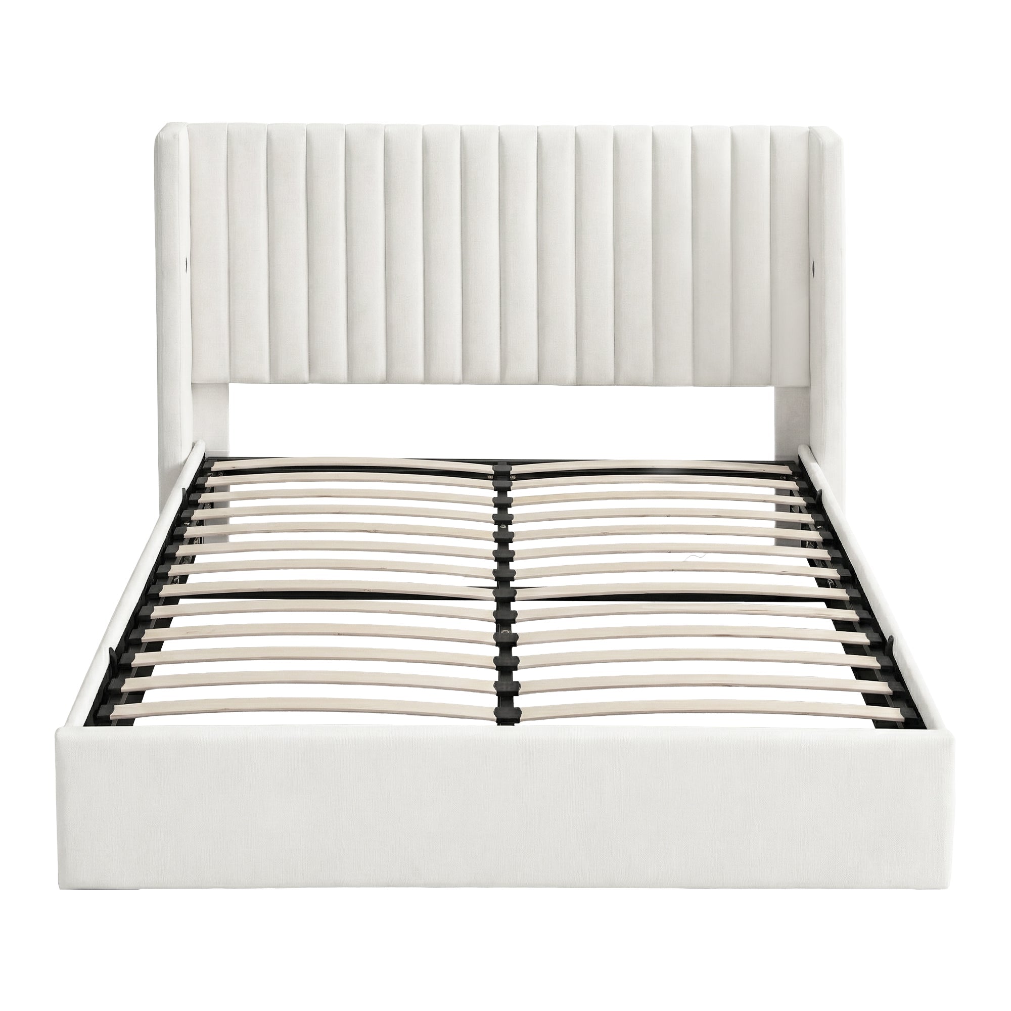 Queen Bed Frame with Gaslift Storage USB Type - C Charging Ports Velvet Upholstery White - Furniture > Bedroom > Beds & Bed Frames - Rivercity House & Home Co. (ABN 18 642 972 209) - Affordable Modern Furniture Australia