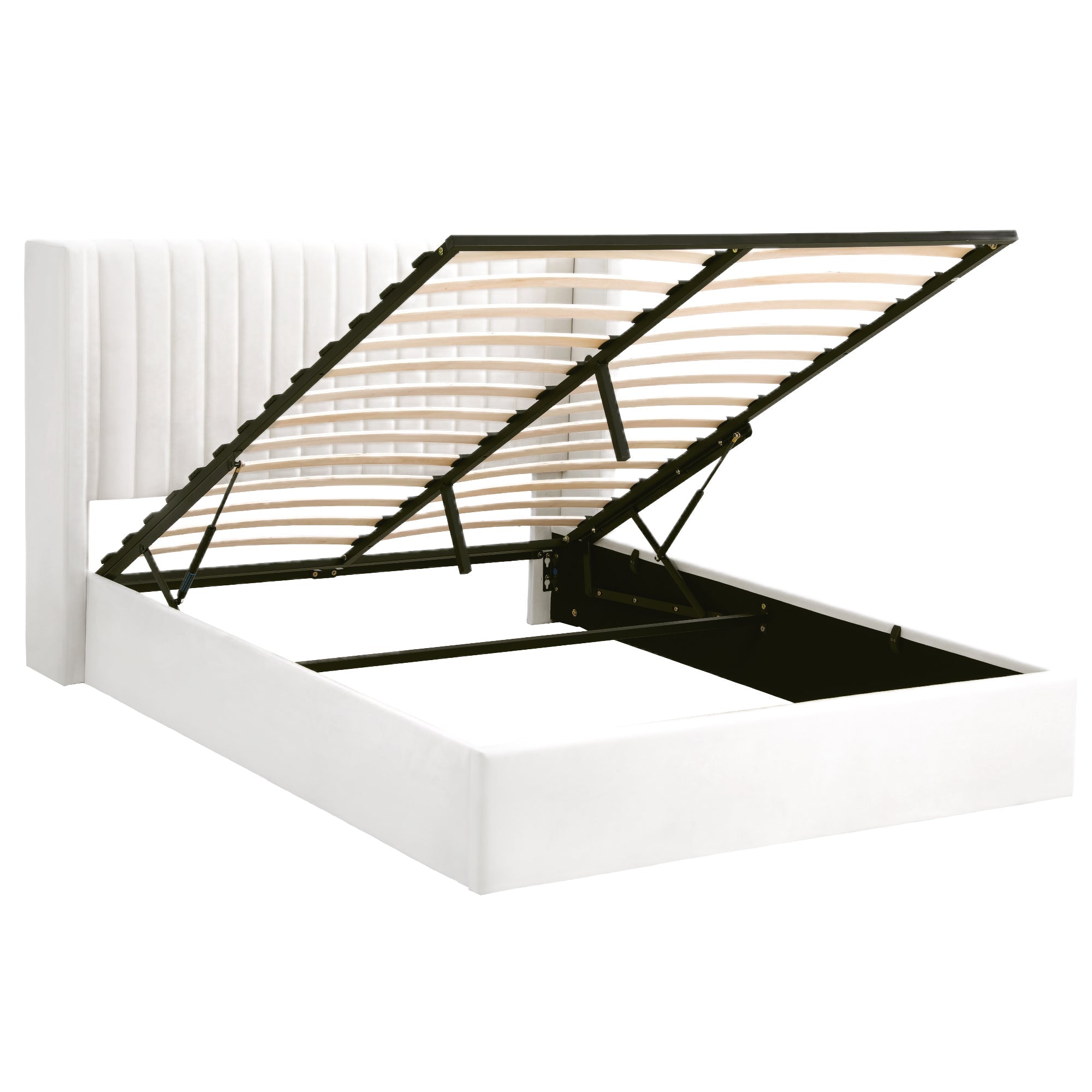 Queen Bed Frame with Gaslift Storage USB Type - C Charging Ports Velvet Upholstery White - Furniture > Bedroom > Beds & Bed Frames - Rivercity House & Home Co. (ABN 18 642 972 209) - Affordable Modern Furniture Australia