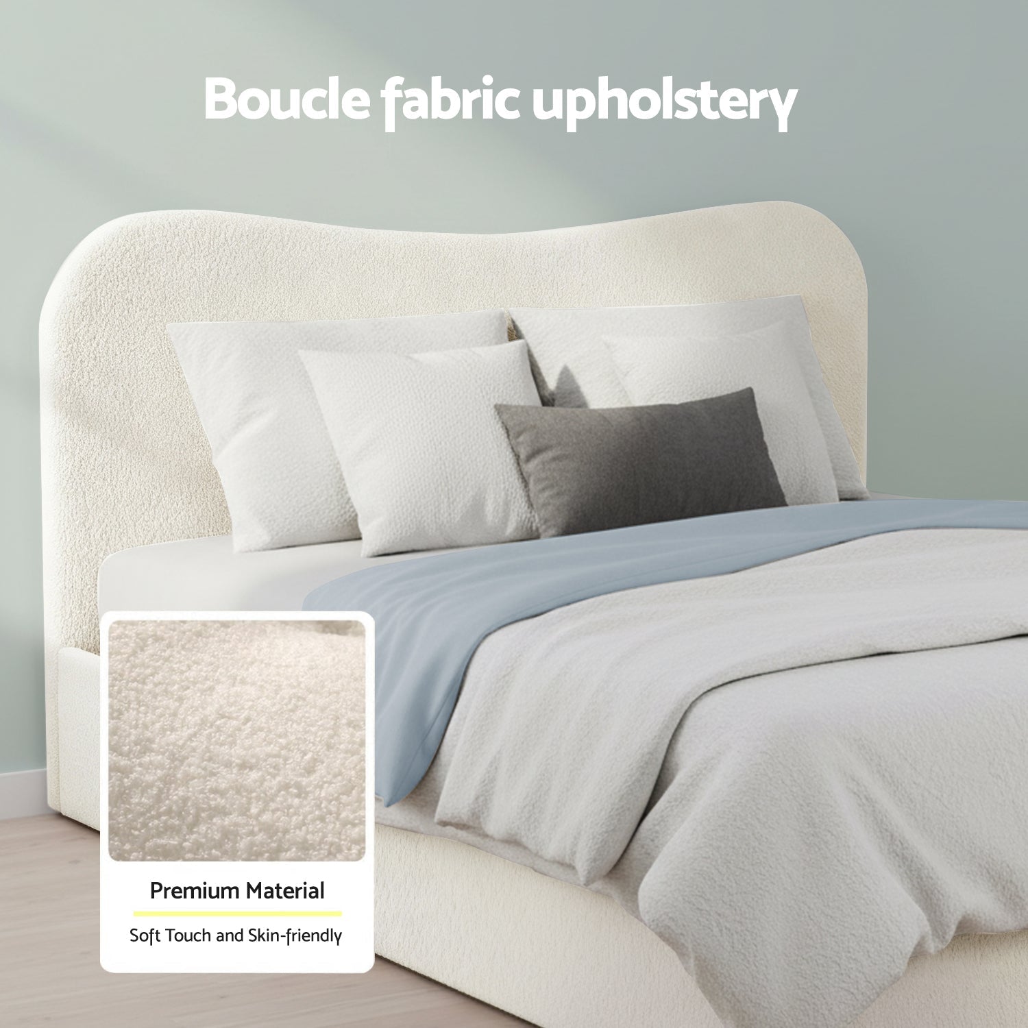 Queen Bed Frame with Gaslift Storage Wooden Platform Mattress Base Boucle Upholstered White - Furniture > Bedroom > Beds & Bed Frames - Rivercity House & Home Co. (ABN 18 642 972 209) - Affordable Modern Furniture Australia