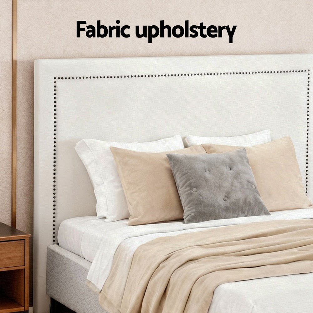 Queen Bed Frame with Headboard Platform Bed Base Grey Beige Fabric Metal - Furniture > Bedroom > Beds & Bed Frames - Rivercity House & Home Co. (ABN 18 642 972 209) - Affordable Modern Furniture Australia