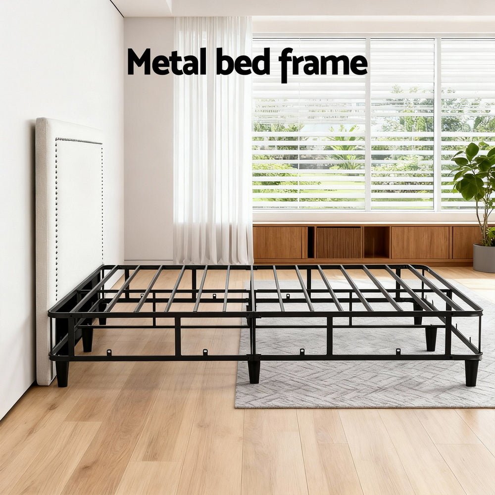 Queen Bed Frame with Headboard Platform Bed Base Grey Beige Fabric Metal - Furniture > Bedroom > Beds & Bed Frames - Rivercity House & Home Co. (ABN 18 642 972 209) - Affordable Modern Furniture Australia