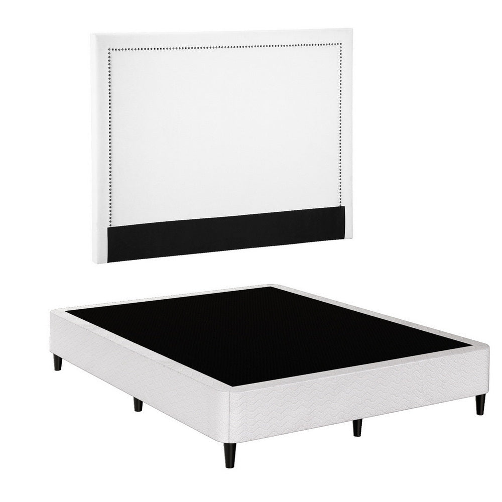 Queen Bed Frame with Headboard Platform Bed Base Grey Beige Fabric Metal - Furniture > Bedroom > Beds & Bed Frames - Rivercity House & Home Co. (ABN 18 642 972 209) - Affordable Modern Furniture Australia
