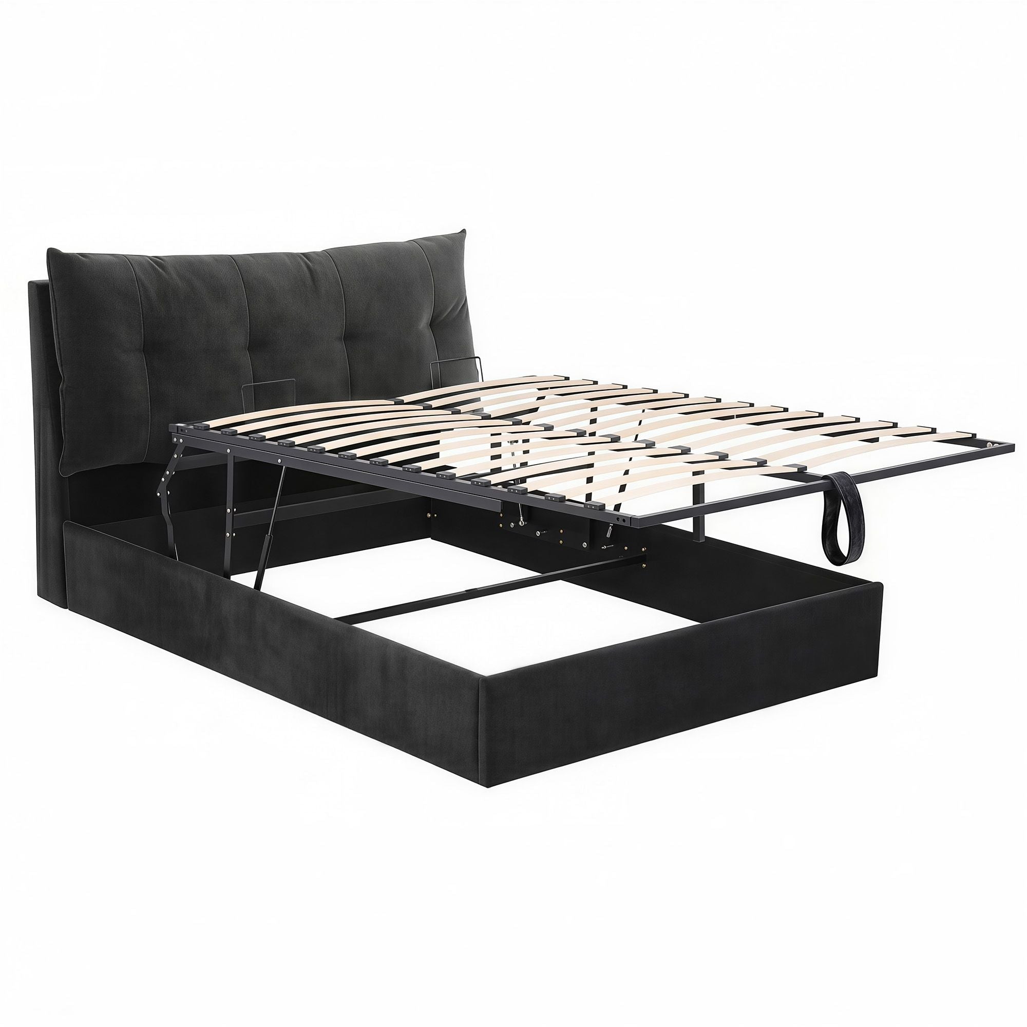 Queen Bed Frame with Horizontal Gas Lift Storage with LED Light USB Type - C Charging Station Black Velvet - Furniture > Bedroom > Beds & Bed Frames - Rivercity House & Home Co. (ABN 18 642 972 209) - Affordable Modern Furniture Australia