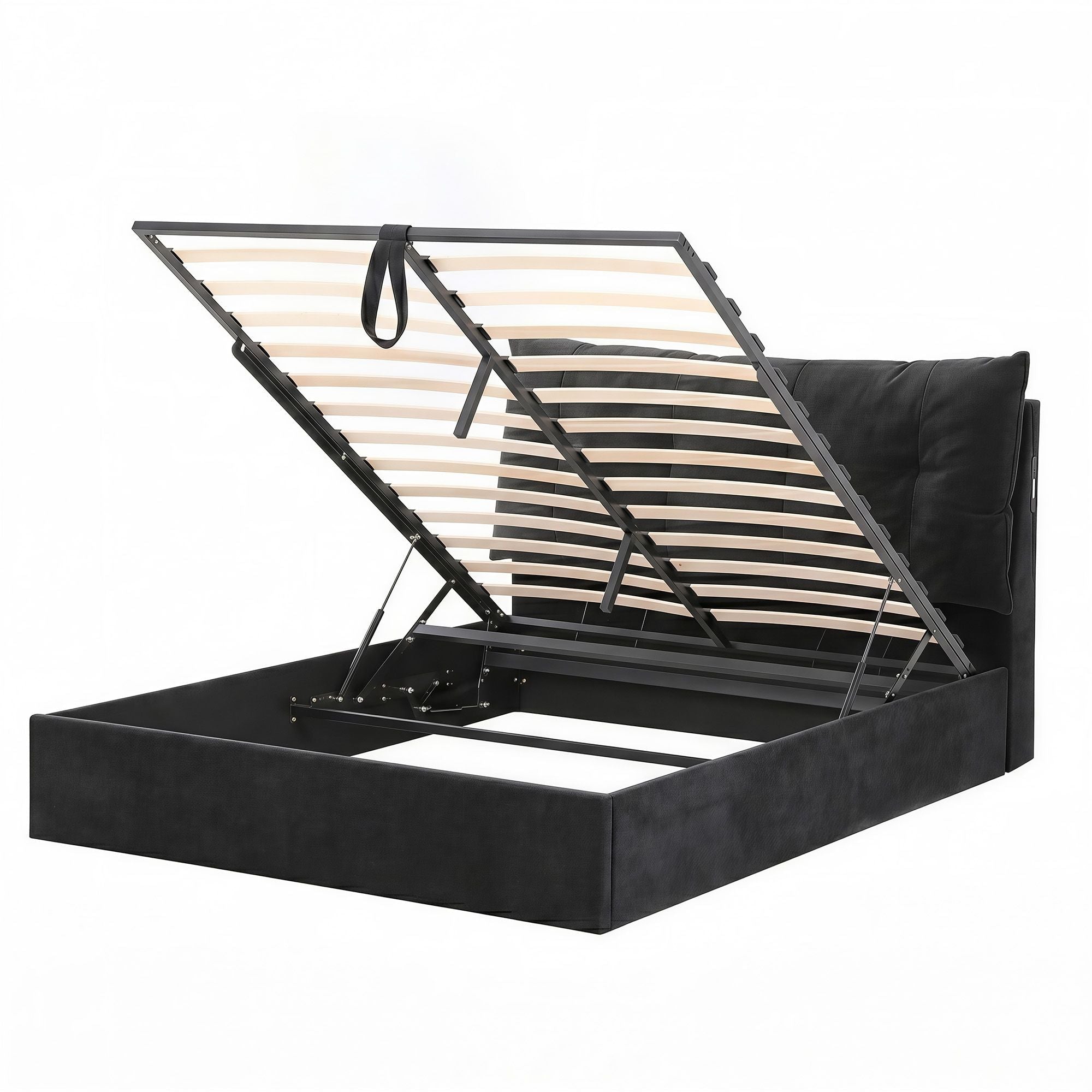 Queen Bed Frame with Horizontal Gas Lift Storage with LED Light USB Type - C Charging Station Black Velvet - Furniture > Bedroom > Beds & Bed Frames - Rivercity House & Home Co. (ABN 18 642 972 209) - Affordable Modern Furniture Australia