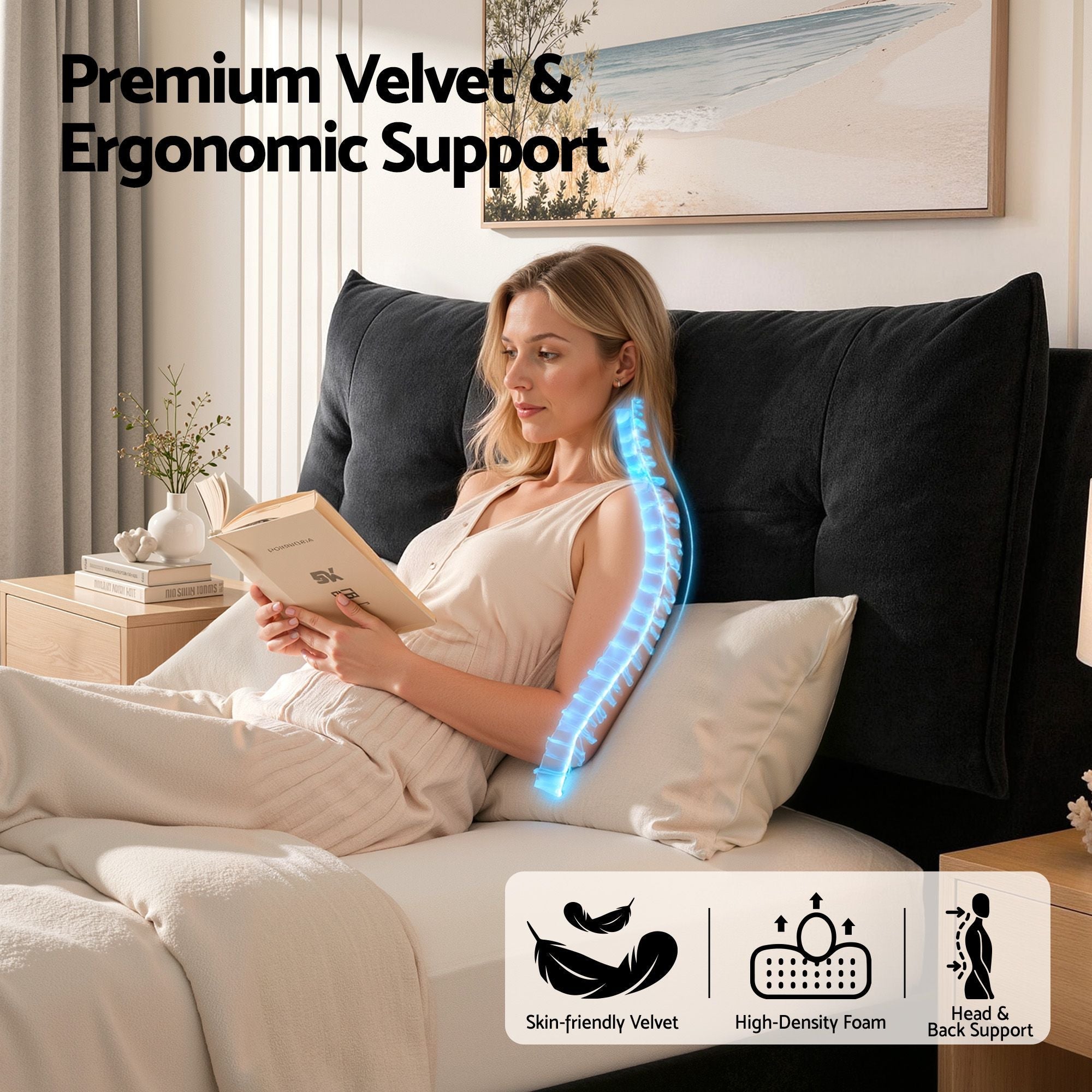 Queen Bed Frame with Horizontal Gas Lift Storage with LED Light USB Type - C Charging Station Black Velvet - Furniture > Bedroom > Beds & Bed Frames - Rivercity House & Home Co. (ABN 18 642 972 209) - Affordable Modern Furniture Australia