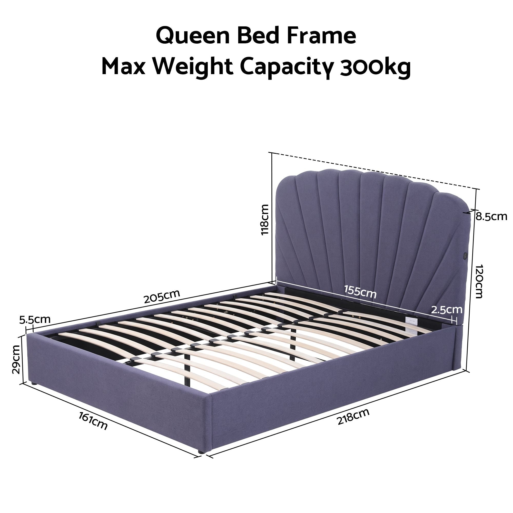 Queen Bed Frame with Hydraulic Lift Storage and USB Ports - Grey - Furniture > Bedroom > Beds & Bed Frames - Rivercity House & Home Co. (ABN 18 642 972 209) - Affordable Modern Furniture Australia