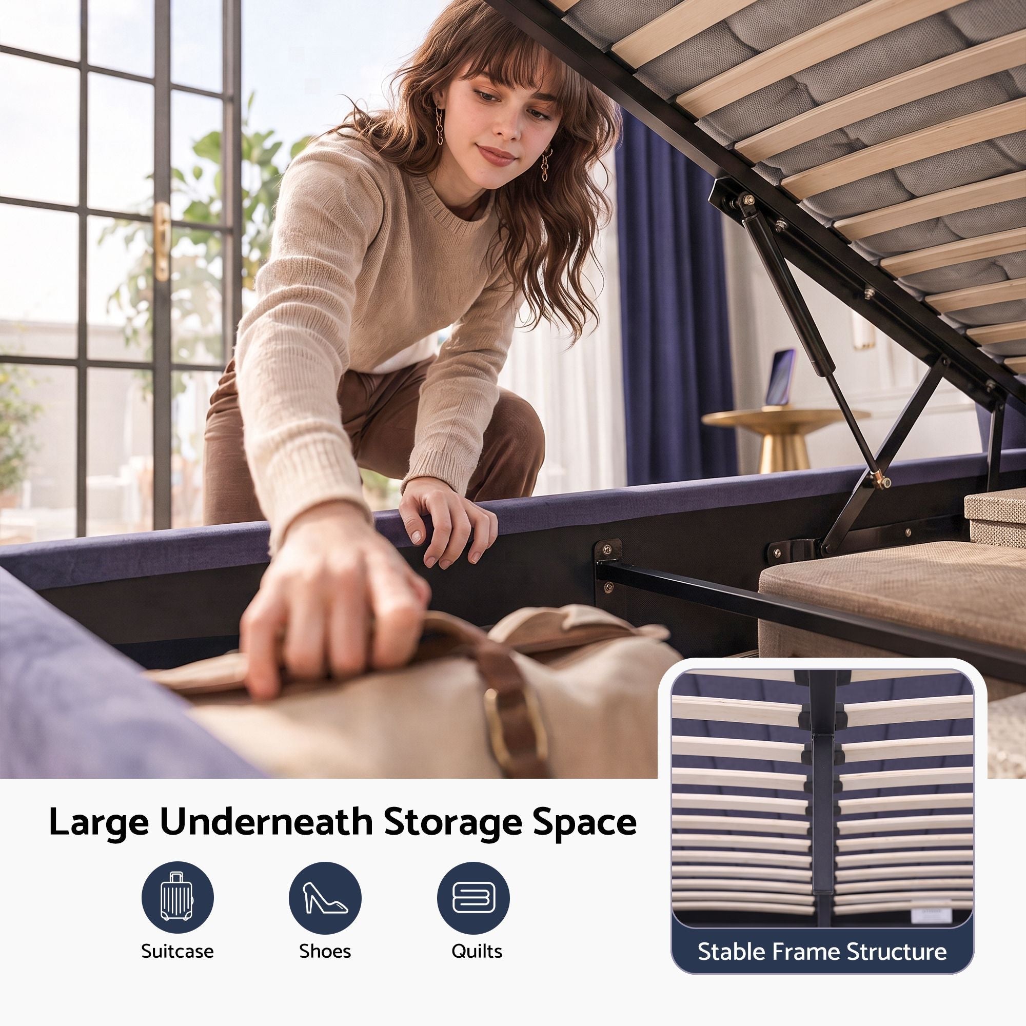 Queen Bed Frame with Hydraulic Lift Storage and USB Ports - Grey - Furniture > Bedroom > Beds & Bed Frames - Rivercity House & Home Co. (ABN 18 642 972 209) - Affordable Modern Furniture Australia