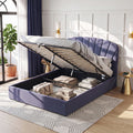 Queen Bed Frame with Hydraulic Lift Storage and USB Ports - Grey