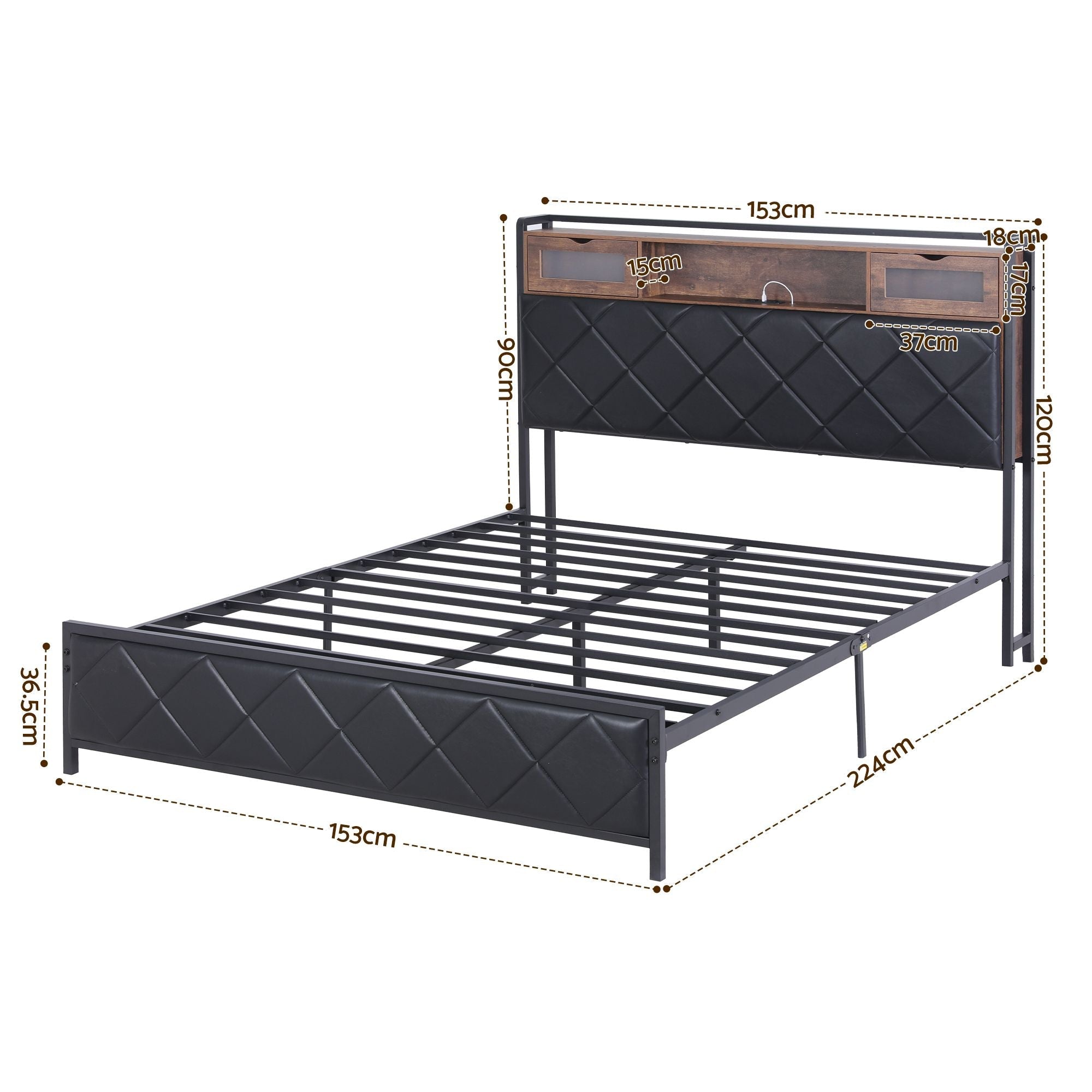 Queen Bed Frame with LED Lights and Storage Headboard Charging Station - Furniture > Bedroom > Beds & Bed Frames - Rivercity House & Home Co. (ABN 18 642 972 209) - Affordable Modern Furniture Australia