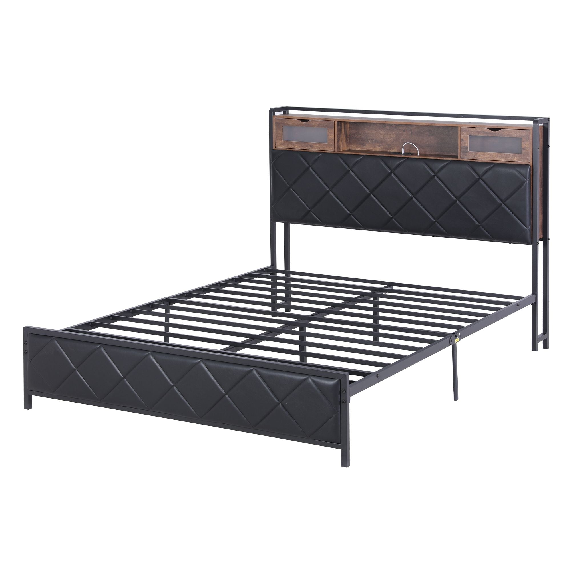 Queen Bed Frame with LED Lights and Storage Headboard Charging Station - Furniture > Bedroom > Beds & Bed Frames - Rivercity House & Home Co. (ABN 18 642 972 209) - Affordable Modern Furniture Australia