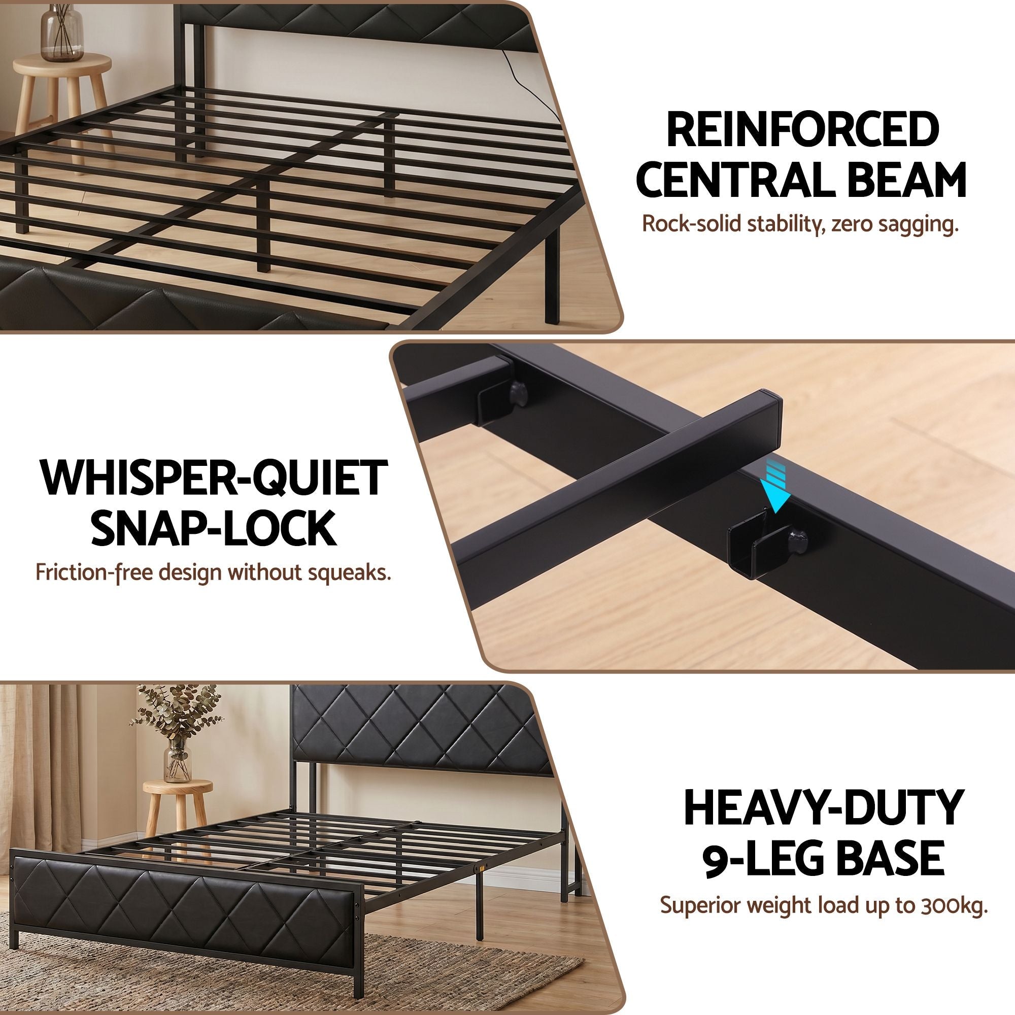 Queen Bed Frame with LED Lights and Storage Headboard Charging Station - Furniture > Bedroom > Beds & Bed Frames - Rivercity House & Home Co. (ABN 18 642 972 209) - Affordable Modern Furniture Australia