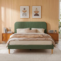 Queen Bed Frame with Padded Headboard, 300kg Capacity - Green Fabric