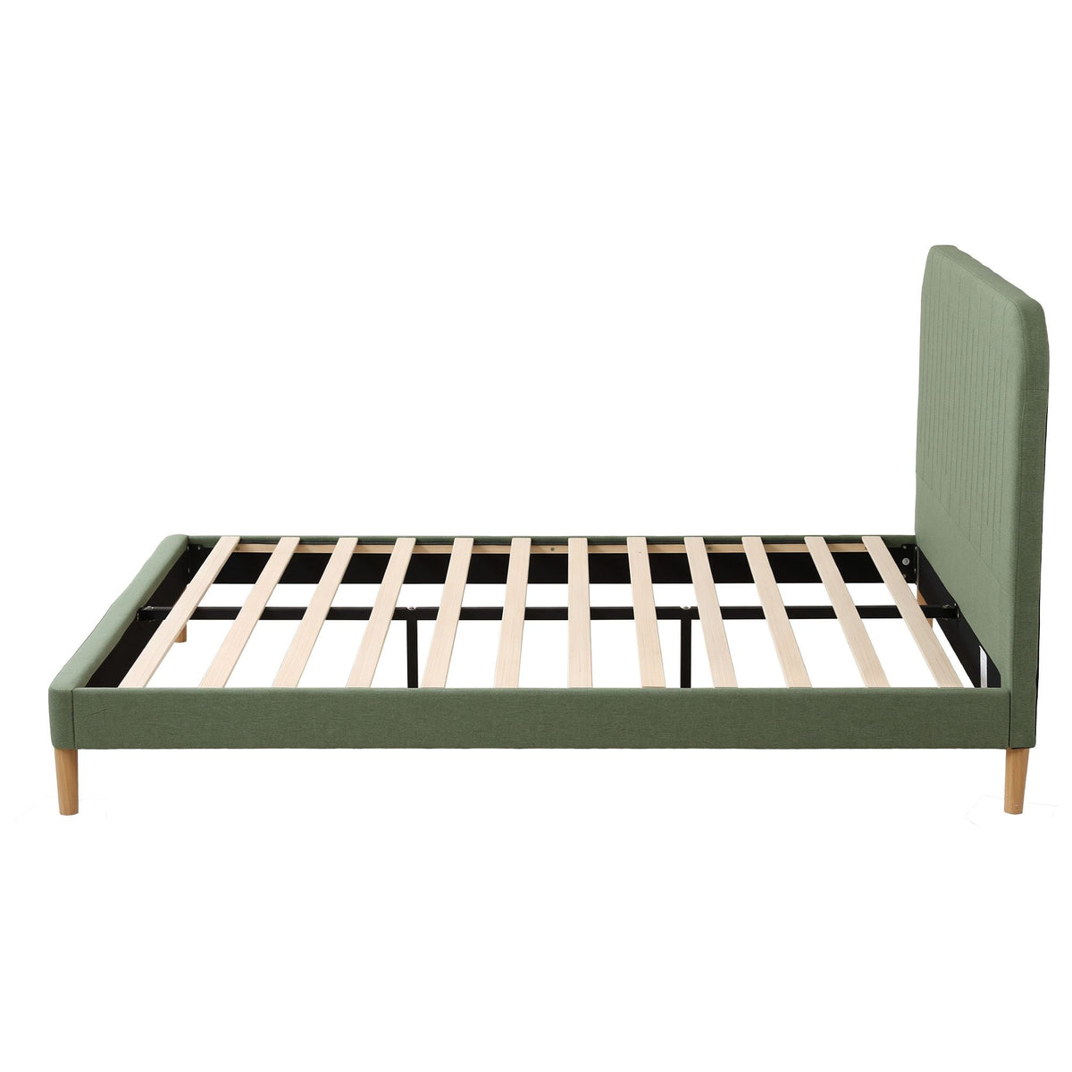 Queen Bed Frame with Padded Headboard, 300kg Capacity - Green Fabric - Furniture > Bedroom > Beds & Bed Frames - Rivercity House & Home Co. (ABN 18 642 972 209) - Affordable Modern Furniture Australia