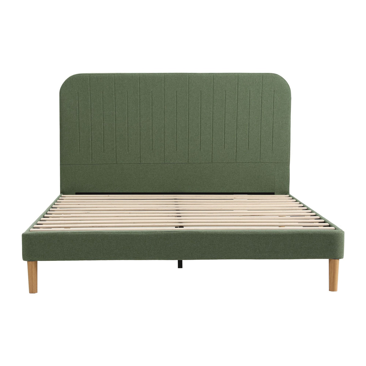 Queen Bed Frame with Padded Headboard, 300kg Capacity - Green Fabric - Furniture > Bedroom > Beds & Bed Frames - Rivercity House & Home Co. (ABN 18 642 972 209) - Affordable Modern Furniture Australia
