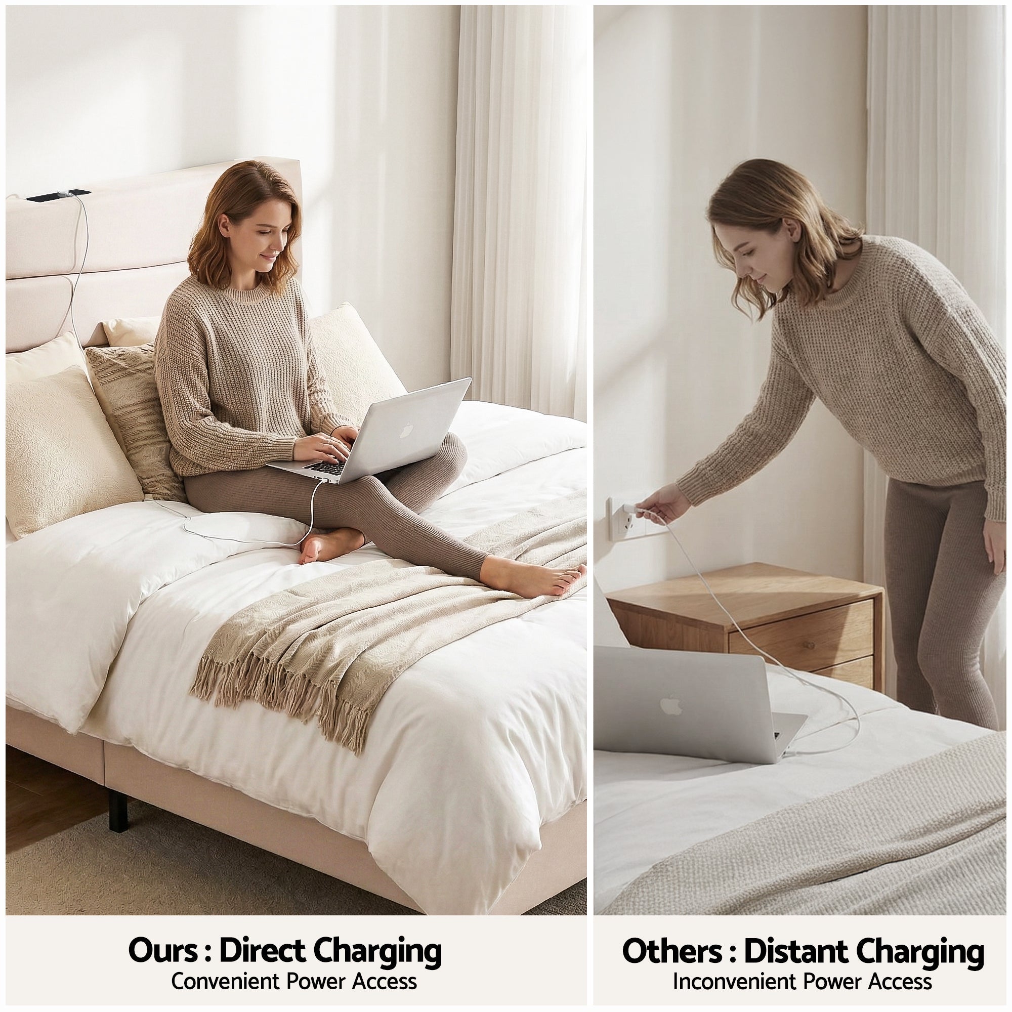 Queen Bed Frame with Storage Adjustable Headboard Platform Base Linen Fabric Charging Ports - Furniture > Bedroom > Beds & Bed Frames - Rivercity House & Home Co. (ABN 18 642 972 209) - Affordable Modern Furniture Australia