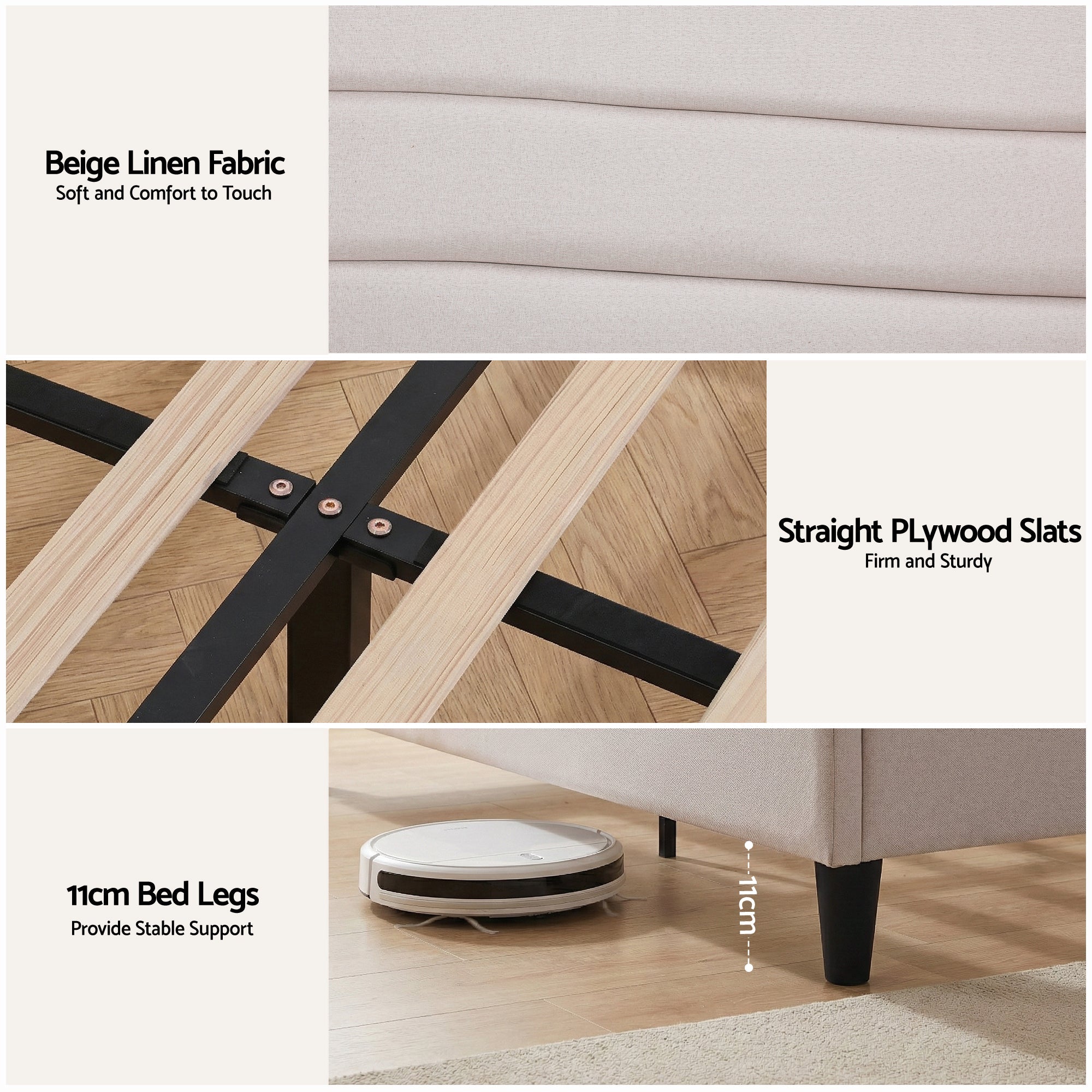 Queen Bed Frame with Storage Adjustable Headboard Platform Base Linen Fabric Charging Ports - Furniture > Bedroom > Beds & Bed Frames - Rivercity House & Home Co. (ABN 18 642 972 209) - Affordable Modern Furniture Australia