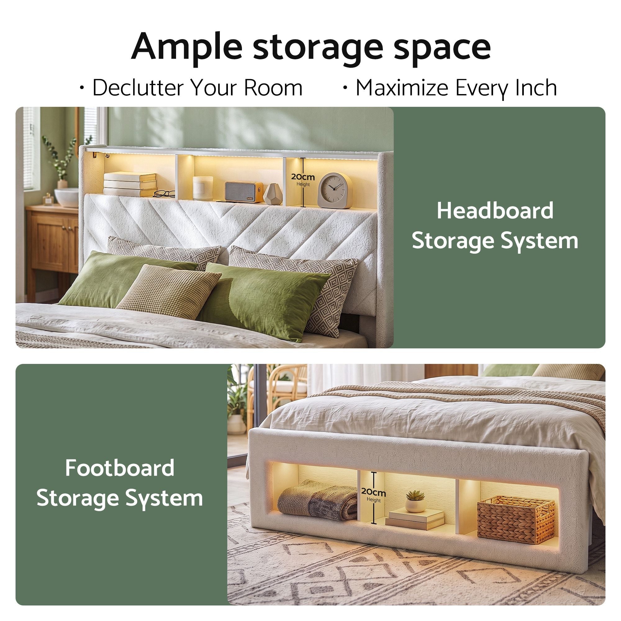 Queen Bed Frame with Storage, Charging Station, and LED Lighting - White - Furniture > Bedroom > Beds & Bed Frames - Rivercity House & Home Co. (ABN 18 642 972 209) - Affordable Modern Furniture Australia