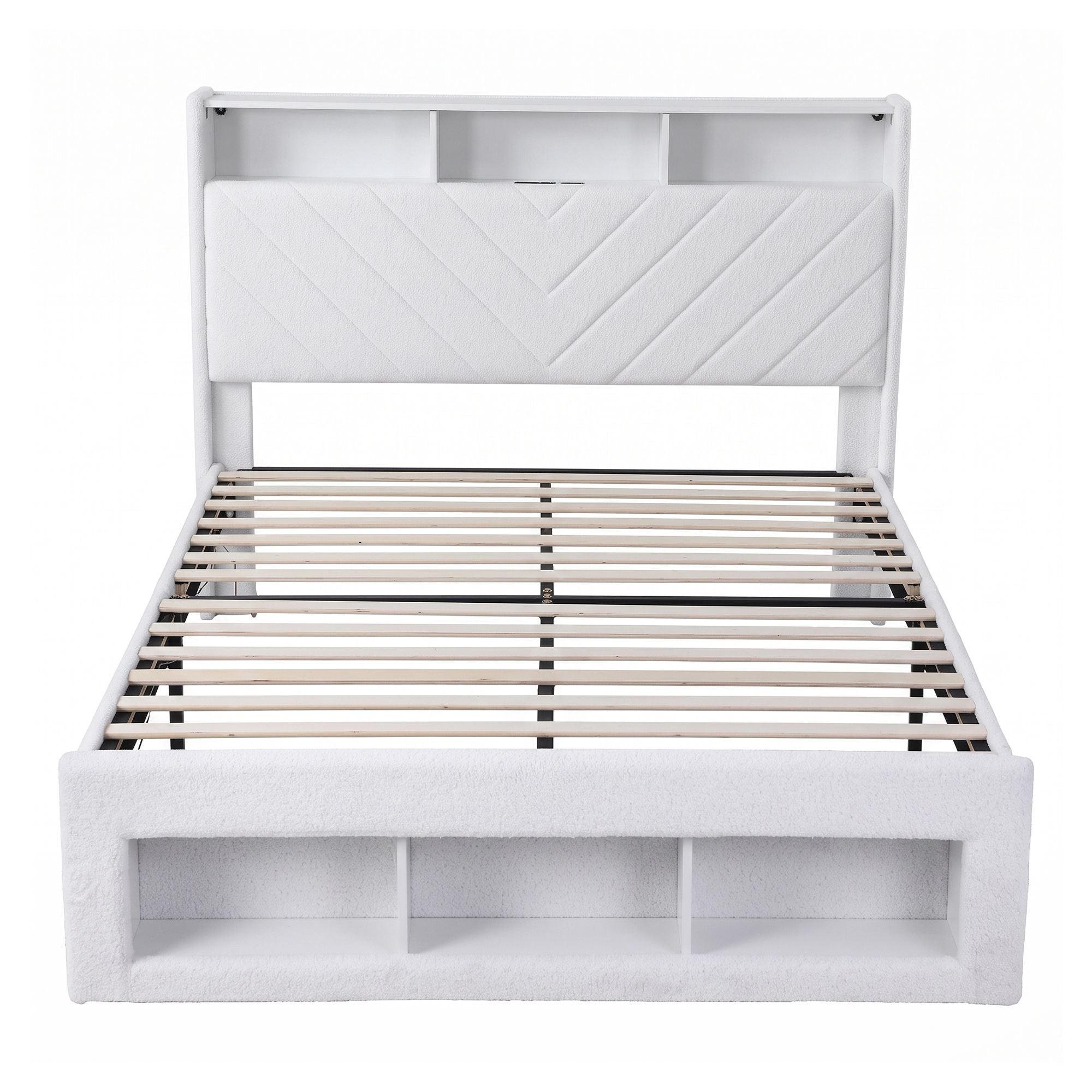 Queen Bed Frame with Storage, Charging Station, and LED Lighting - White - Furniture > Bedroom > Beds & Bed Frames - Rivercity House & Home Co. (ABN 18 642 972 209) - Affordable Modern Furniture Australia