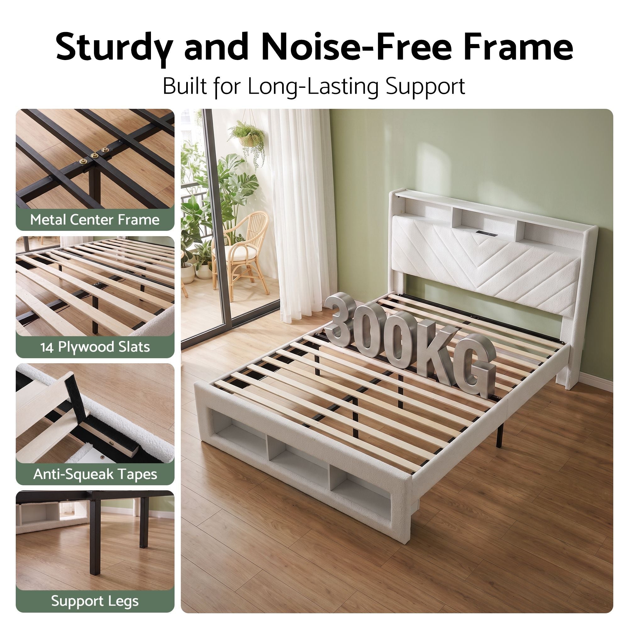 Queen Bed Frame with Storage, Charging Station, and LED Lighting - White - Furniture > Bedroom > Beds & Bed Frames - Rivercity House & Home Co. (ABN 18 642 972 209) - Affordable Modern Furniture Australia