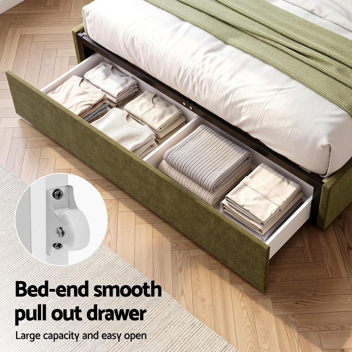 Queen Bed Frame with Storage Drawer and Chenille Curved Headboard - Furniture > Bedroom > Beds & Bed Frames - Rivercity House & Home Co. (ABN 18 642 972 209) - Affordable Modern Furniture Australia