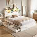 Lennox Queen Bed Frame with Storage Headboard, LED Lights and USB Charging - White