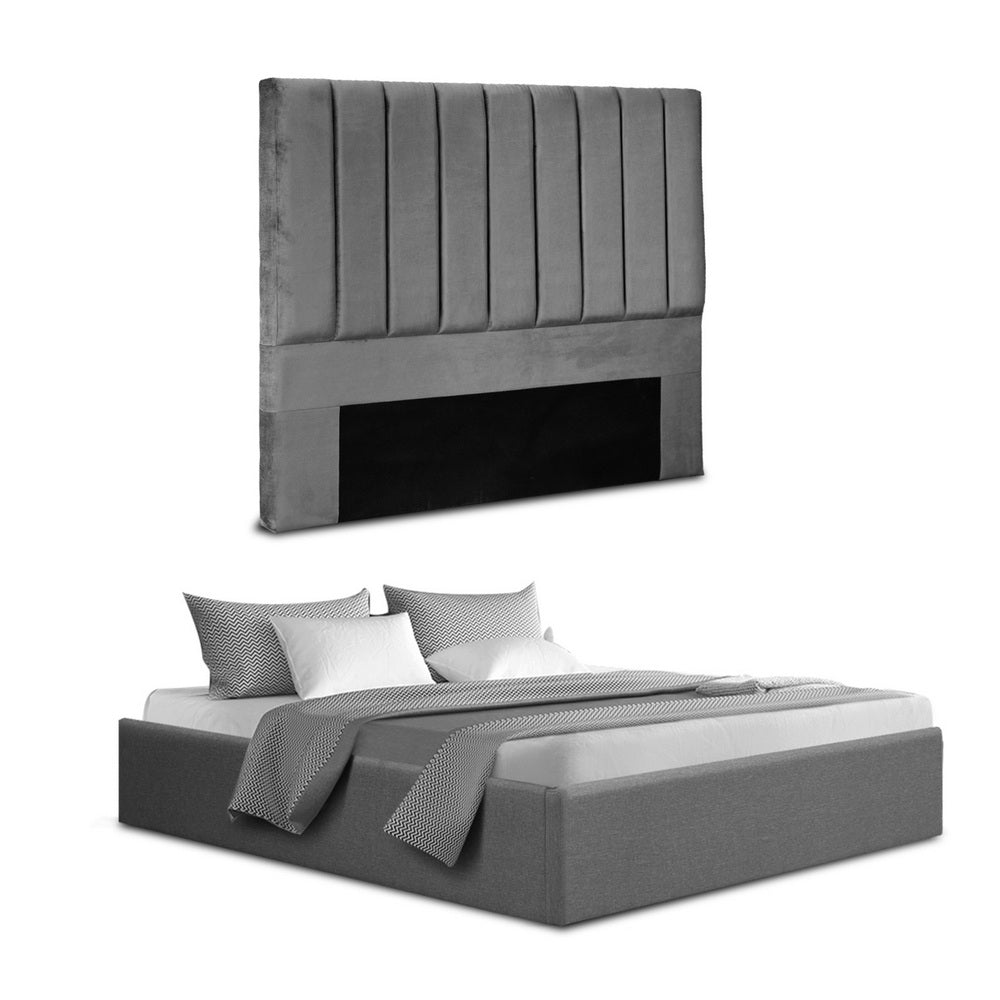 Queen Bed Frame with Storage Grey Velvet Headboard Gas Lift Platform Base - Furniture > Bedroom > Beds & Bed Frames - Rivercity House & Home Co. (ABN 18 642 972 209) - Affordable Modern Furniture Australia