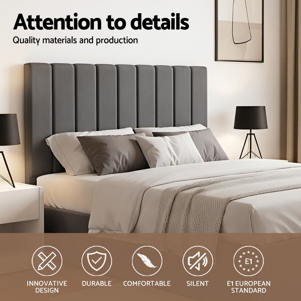 Queen Bed Frame with Storage Grey Velvet Headboard Gas Lift Platform Base - Furniture > Bedroom > Beds & Bed Frames - Rivercity House & Home Co. (ABN 18 642 972 209) - Affordable Modern Furniture Australia