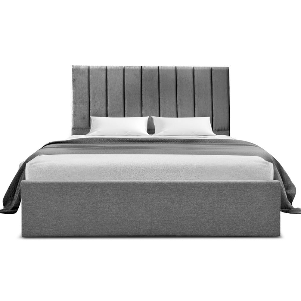 Queen Bed Frame with Storage Grey Velvet Headboard Gas Lift Platform Base - Furniture > Bedroom > Beds & Bed Frames - Rivercity House & Home Co. (ABN 18 642 972 209) - Affordable Modern Furniture Australia