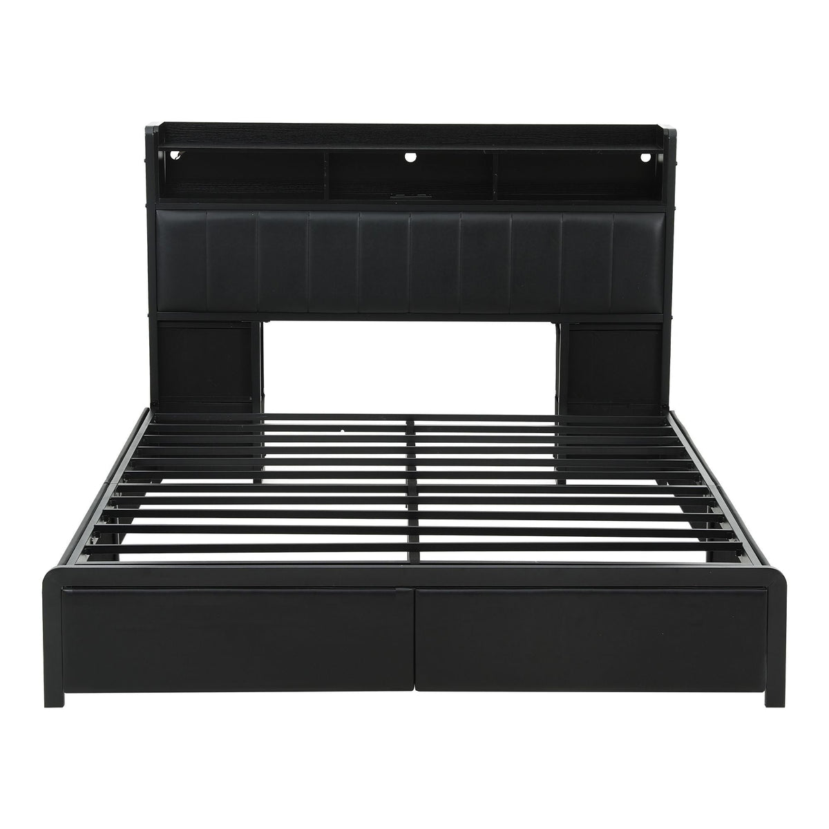 Queen Bed Frame with Storage Headboard, 2 Drawers, Charging Station & LED Light - Black - Furniture > Bedroom > Beds & Bed Frames - Rivercity House & Home Co. (ABN 18 642 972 209) - Affordable Modern Furniture Australia